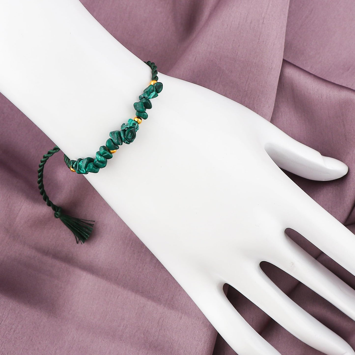 GEMSYMPHONY Malachite Gemstone Chips Rope Bracelet โ Adjustable Handmade Crystal Chip Bead Bracelet for Women & Men, Natural Stone Healing Jewelry, Boho Style, Unisex Spiritual Gift