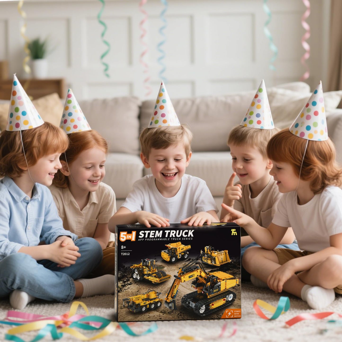 DOLIVE 5 in 1 STEM Building Block Set, App & Remote Control Construction Vehicle Kit, DIY Excavator Crane Truck Bulldozer Roller, Educational Birthday Gift for Kids 8-14 Years Old