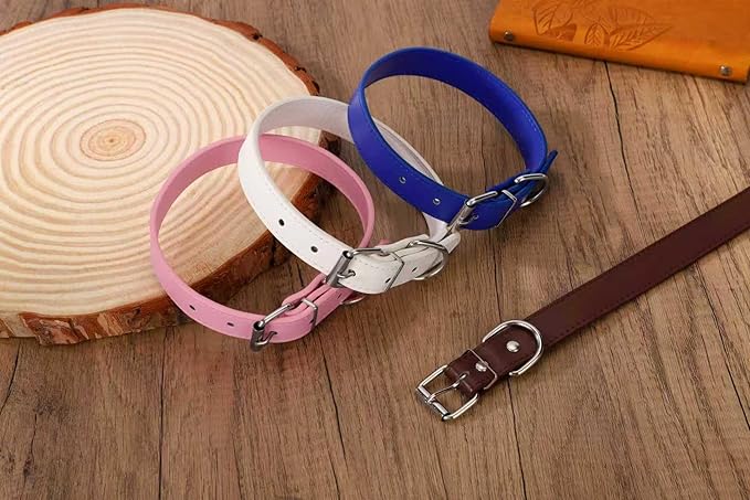 Deep Blue Soft Leather Dog Collar for Small,Medium, Large Dog, Comfortable and Adjustable (Wide: 0.95'' for Dog's Neck: 13''~18'', Deep Blue, L)