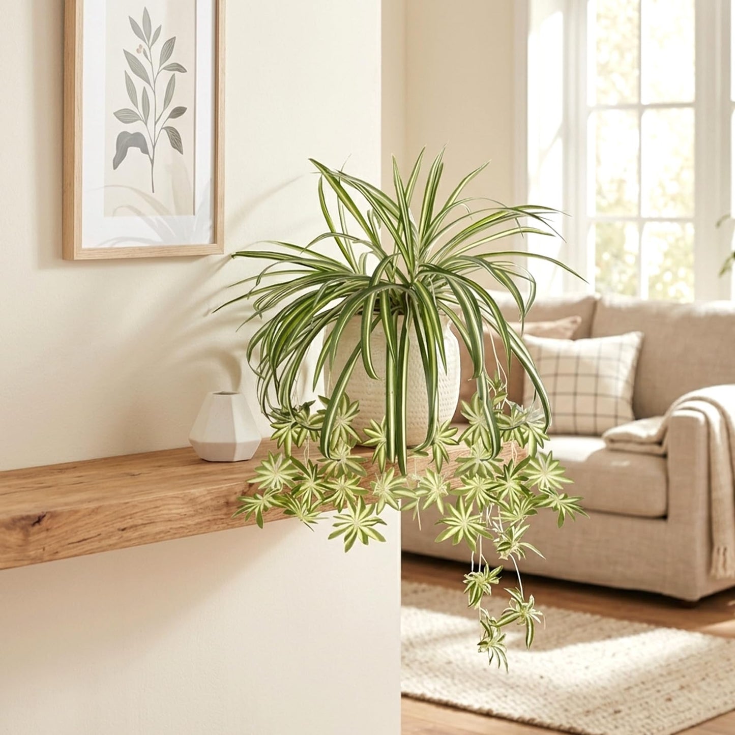 Zelphvt 2 Packs Artificial Spider Plant, 24 Inch Fake Hanging Greenery Plant UV Resistant Faux Chlorophytum Comosum Silk Spider Plants for Indoor Outdoor Home Garden Office Decor (Pot Not Included)