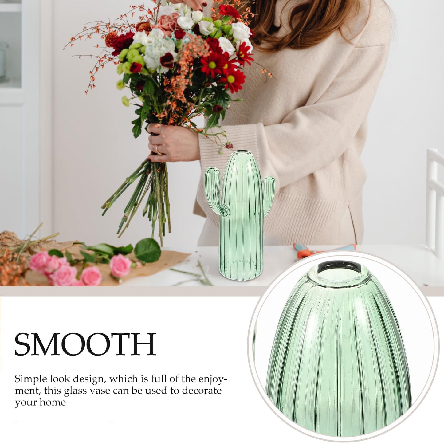 Totority Cactus Shaped Glass Hydroponic Vase Green Desktop Plant Terrarium Succulent Planter Home Table Centerpiece Decor
