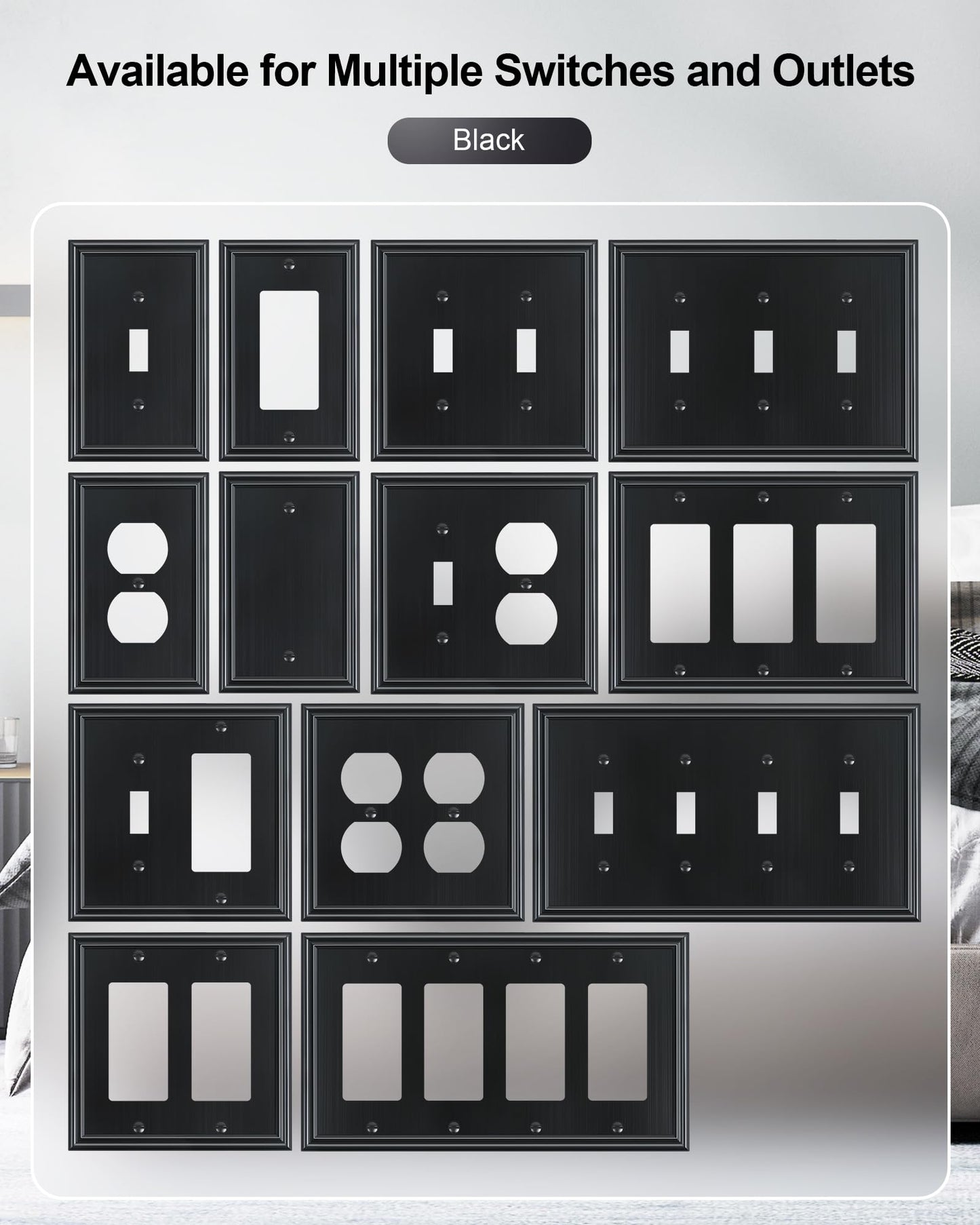 TREEWELL 4-Pack Single Toggle Light Switch Cover Plate, Durable Solid Zinc Alloy Decorative Switch Plate Covers, Black 1 Gang Wall Plate, Corrosion Resistant