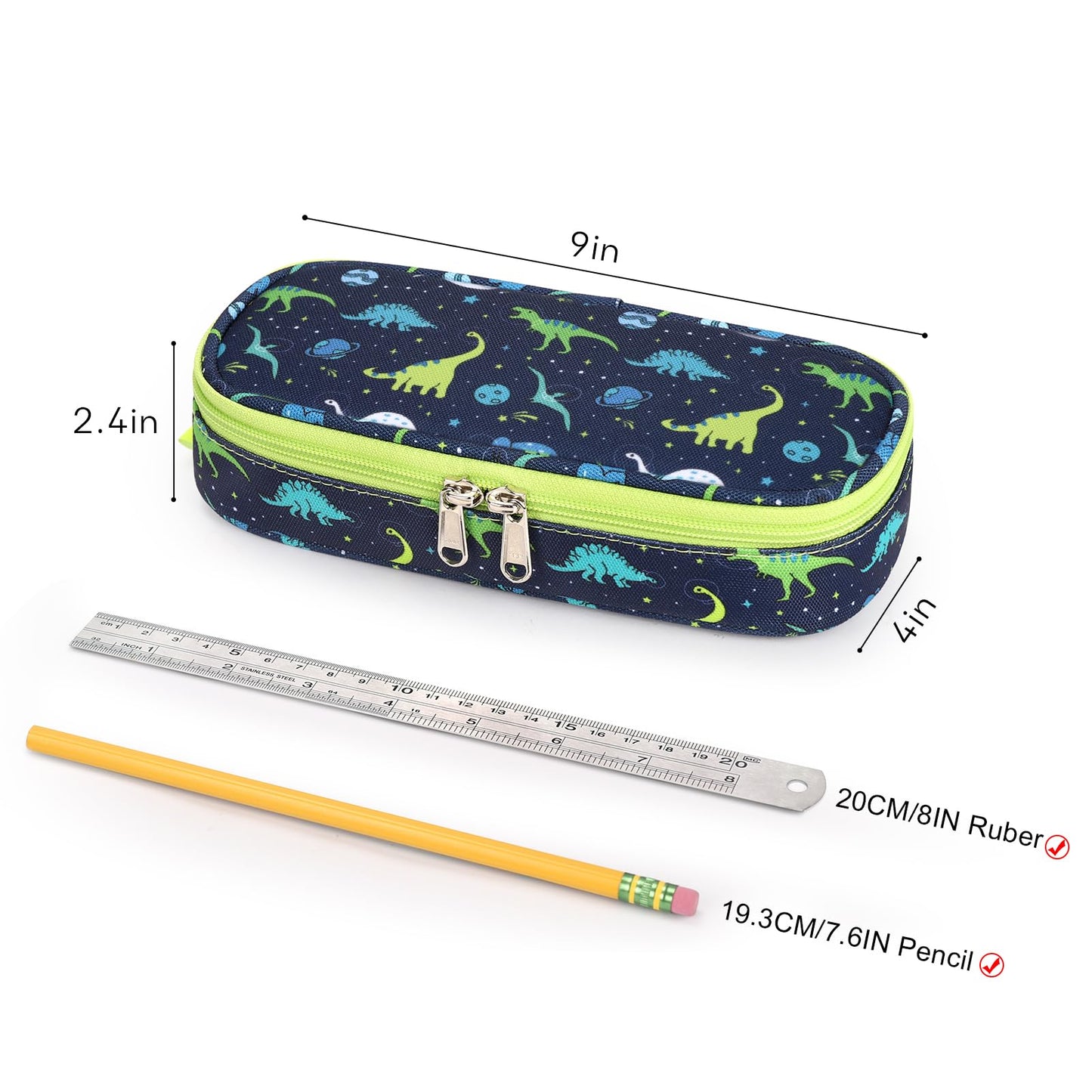 mibasies Boys Pencil Case for Kids, Multi-Slot Pencil Pouch, Galaxy Dinosaur Blue