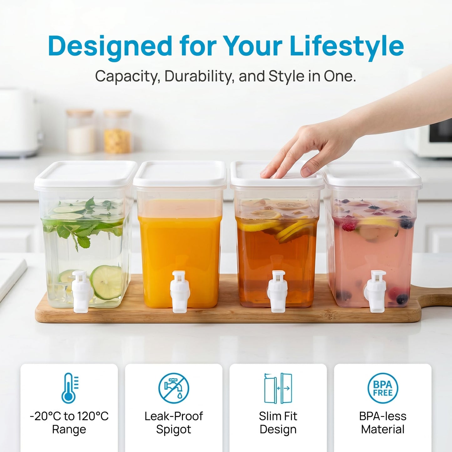 BEWBBAT 3 Pack 1.3 Gallon Fridge Drink Dispenser with Spigot, Leak-proof Plastic Beverage Drink Dispenser Refrigerator Iced Juice Lemonade Dispenser Water Dispenser for Party