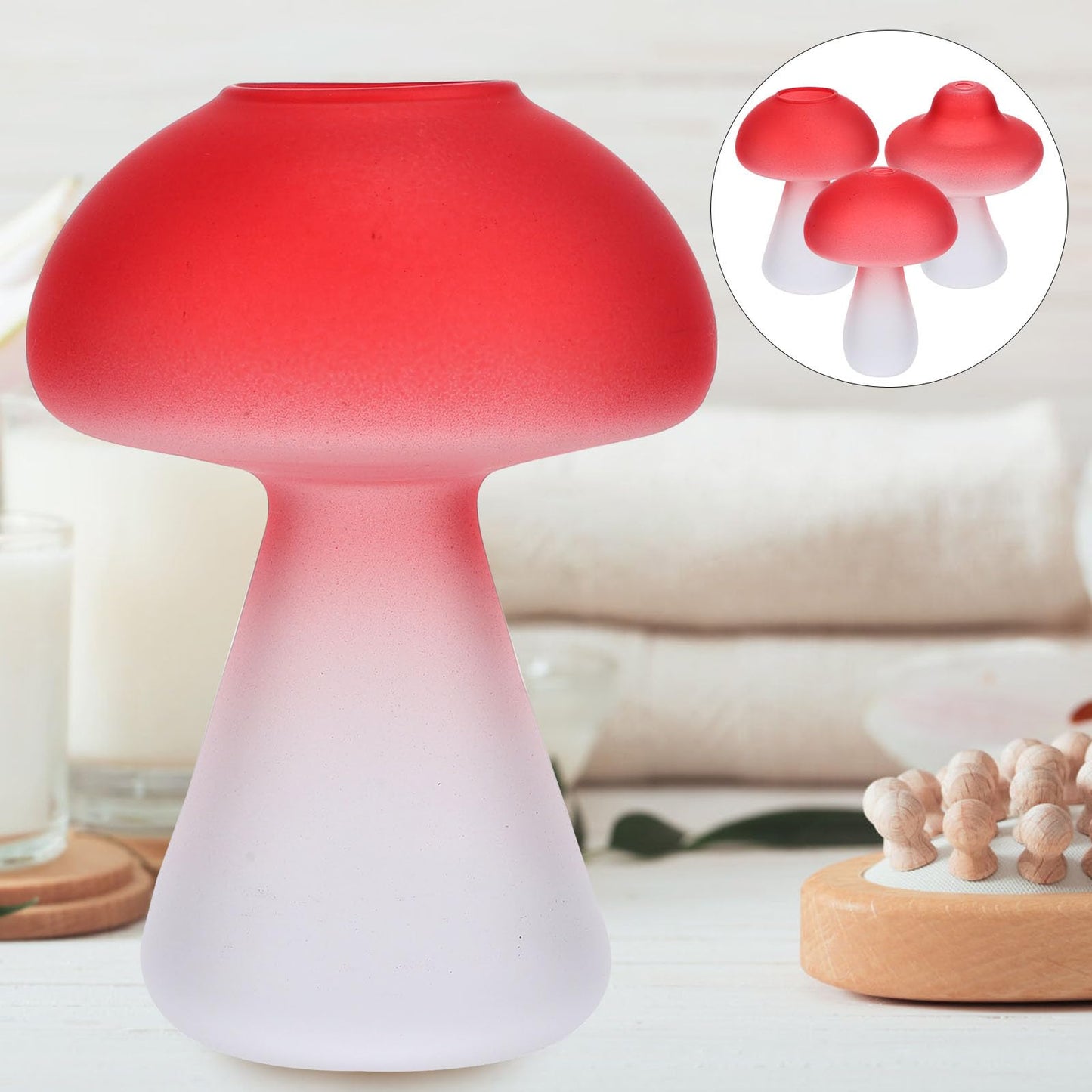 BESPORTBLE 3pcs Red Mushroom Shaped Glass Vase Set for Hydroponic Plants, Decorative Terrarium Flower Holders for Home Table and Office Décor
