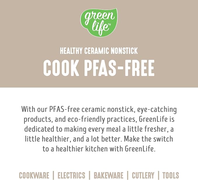GreenLife 6QT Ceramic Nonstick Stockpot with Glass Straining Lid, PFAS-Free, Dishwasher Safe, Stay-Cool Handles, Oven Safe to 350°F, Wobble-Free Base, Even Heating, Taupe