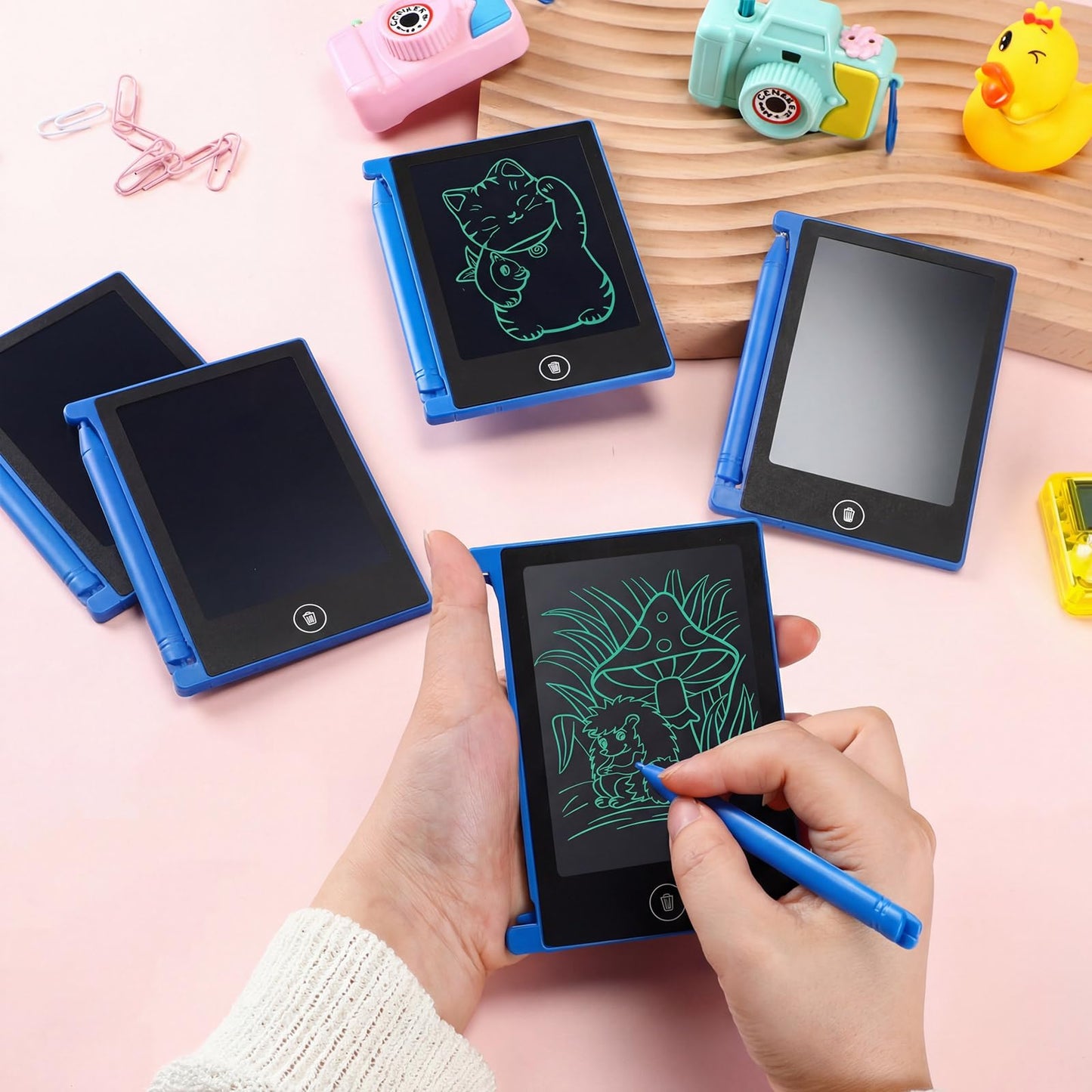 Zhehao 24 Pack LCD Mini Writing Tablet for Kids 4.5 Inch Doodle Board Bulk Erasable Reusable Electronic Drawing Pad Birthday Party Favors Goodie Bag Classroom Gifts(Blue)