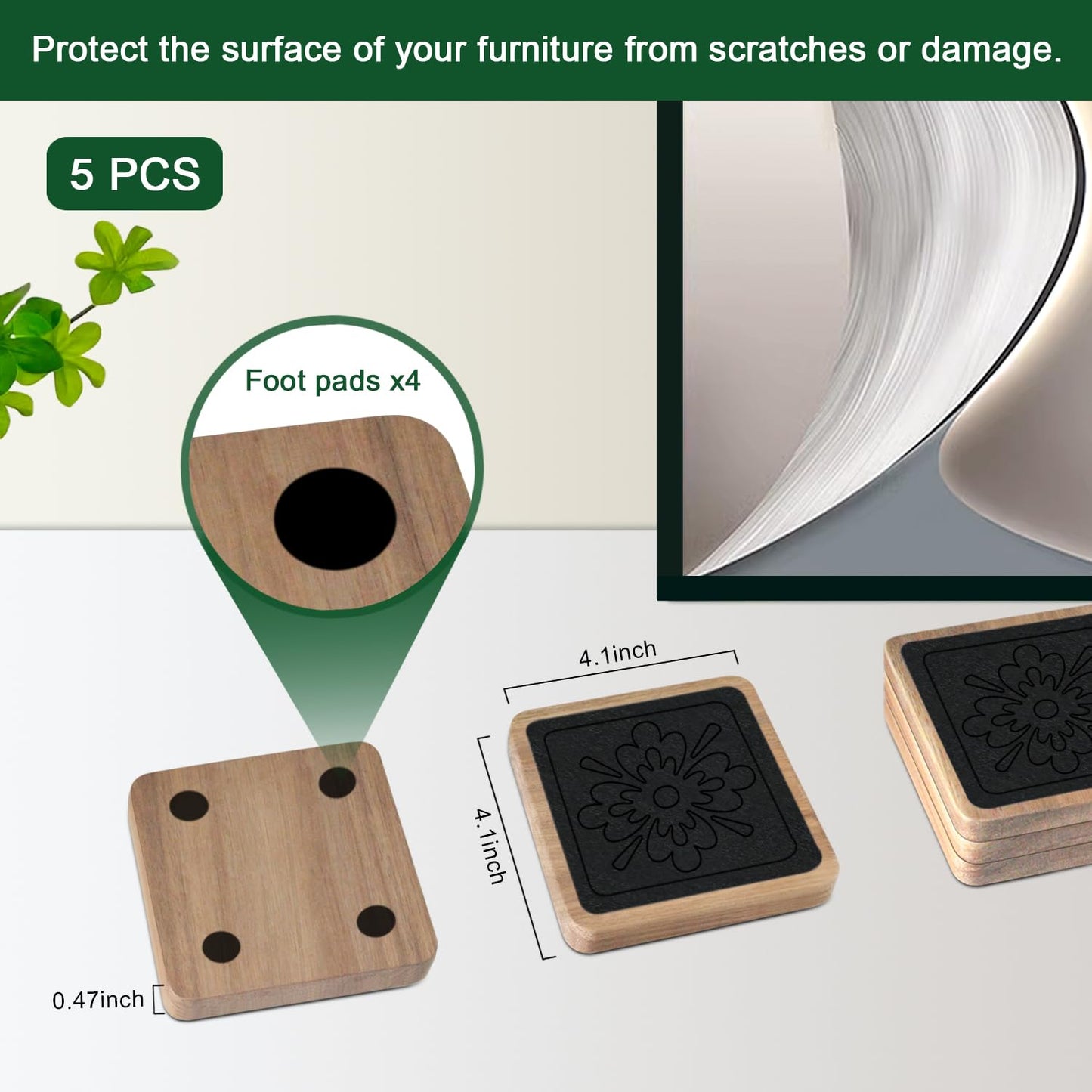 EDEGG Square Coasters for Drinks, Absorbent Coaster Sets of 5, Wood Drinks Coasters for Coffee Tabletop Protection, Non-Slip, Non-Stick, Suitable for Kinds of Cups Wooden Table Drink, 4.1 Inches Black