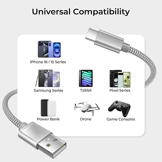 Basesailor USB Type C Charger Cable 1FT 2Pack,Car Charging Cord for New iPhone 17 Air 16 Pro Max Plus,Samsung Galaxy S10 S10E 10E S20 FE S25 S24 S23 Plus Ultra,A51 A52 A53 A54 A55,Google Pixel 8 7 XL
