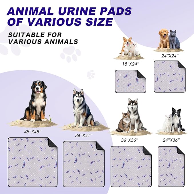 WanpeeGoo Washable Pee Pads for Dogs, 2Pack Reusable Puppy Pads, Super Absorbent & Leakproof Dog Pads, Anti-Slip Dog Pee Pads for Puppy Training & Incontinence, Feather Pattern 36"x41"