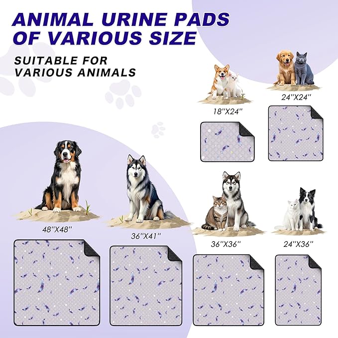WanpeeGoo Washable Pee Pads for Dogs, 2Pack Reusable Puppy Pads, Super Absorbent & Leakproof Dog Pads, Anti-Slip Dog Pee Pads for Puppy Training & Incontinence, Feather Pattern 48"x48"