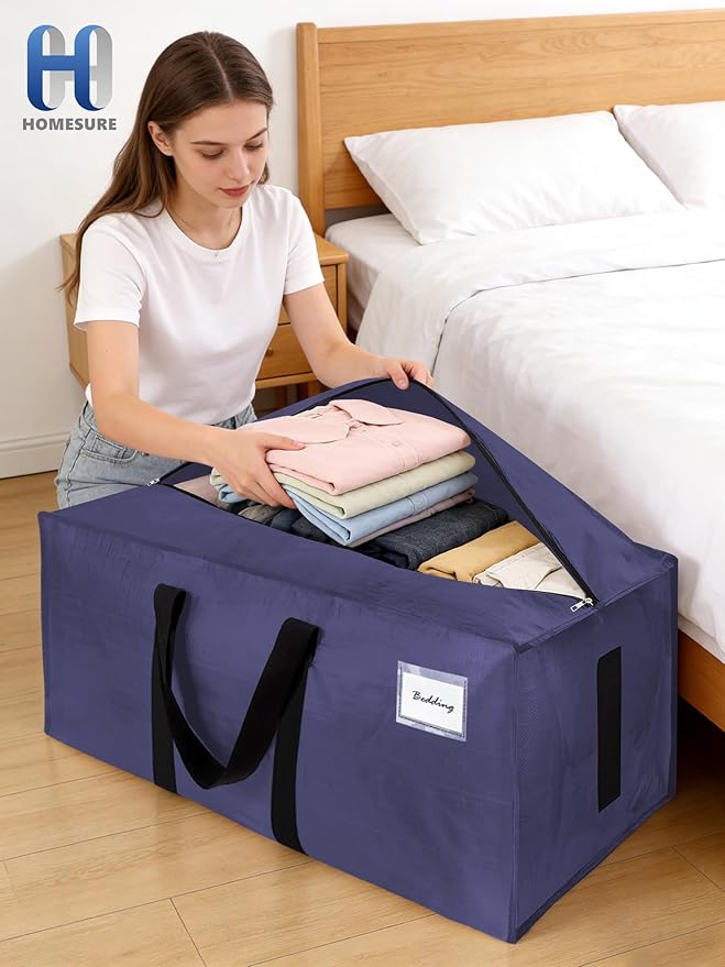HOMESURE Supports 200lbs Heavy Duty Moving Bags - Strong Zipper & Wrap-Around Handles - Water-Resistant Storage Totes, Durable Alternative to Moving Boxes - 8 Pack - Blue