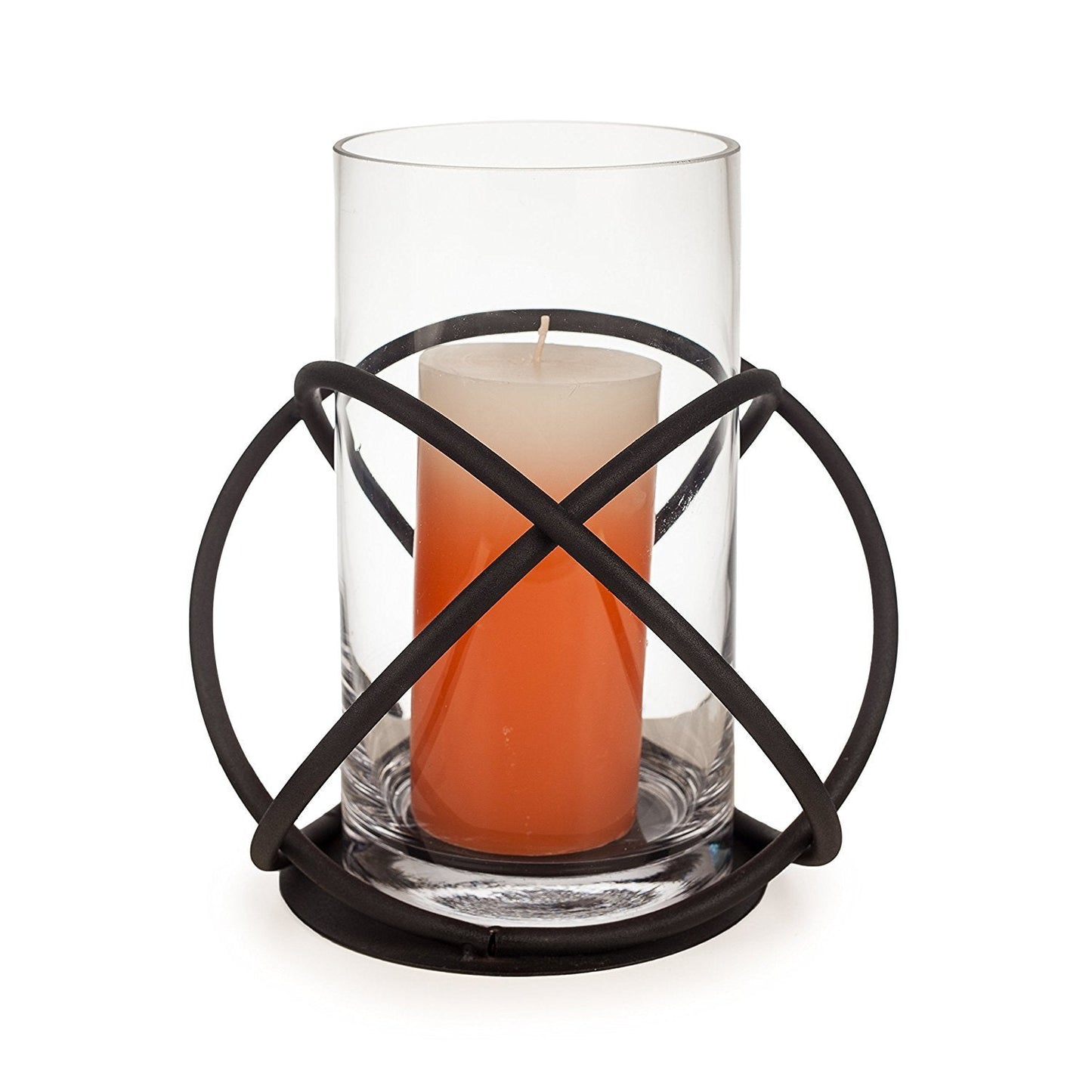 DANYA B Orbits Black Metal and Clear Glass Hurricane Candleholder KF219