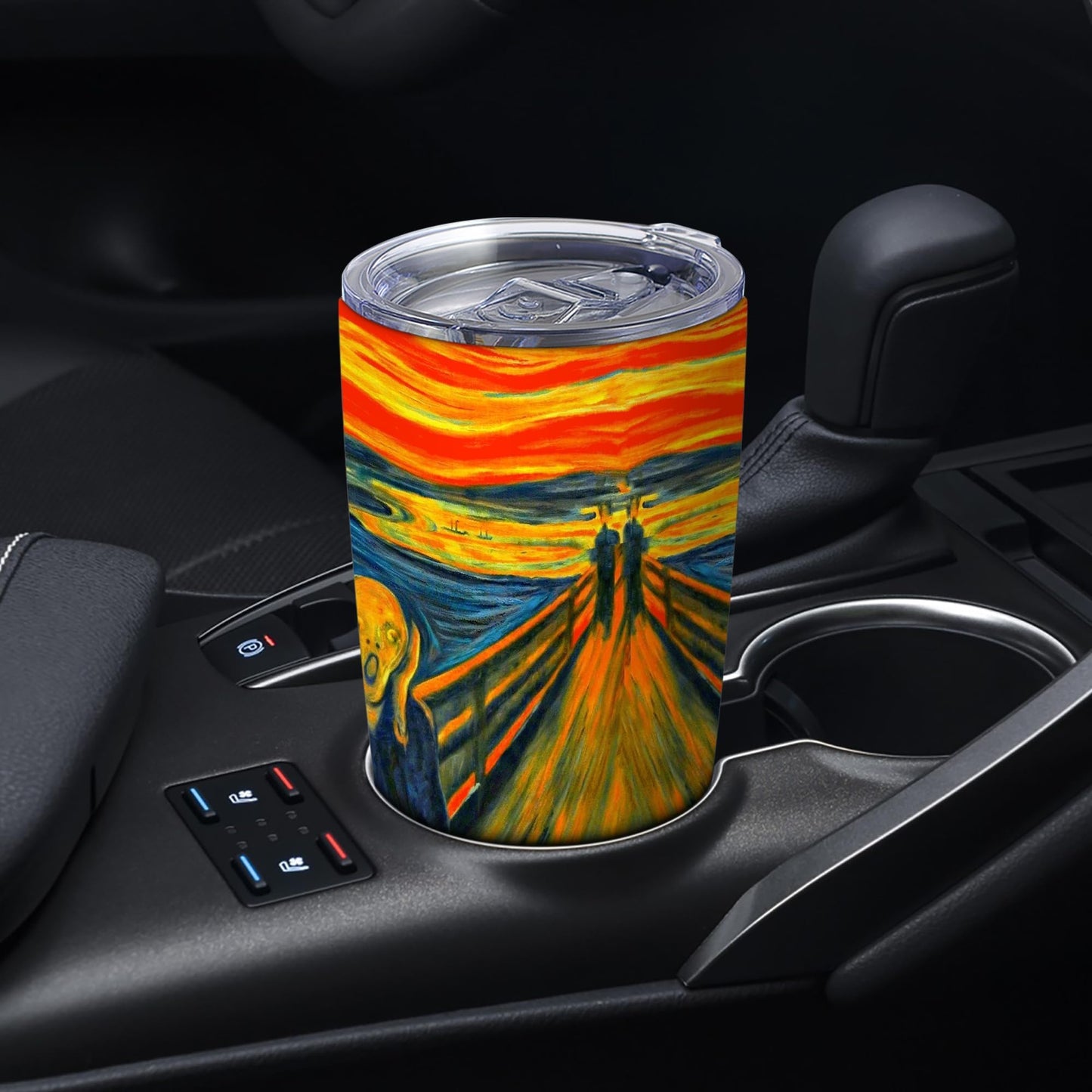 Famous Paintings The Scream Art Gift, 20 Oz Hallowmas Ghostface Insulated Stainless Steel Iced Coffee Tumbler with Lid,Funny Travel Coffee Mug Cup Water Bottle,Novelty Gift for Women Men Friend,1 Pcs