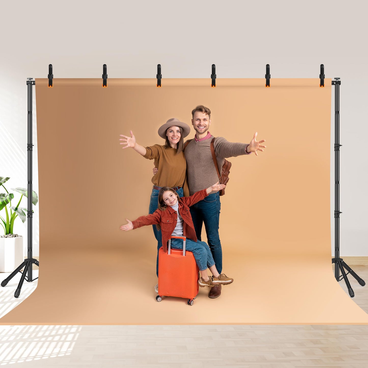 Backdrop Stand, Adjustable 10x7.5 FT Background Stand Backdrop for Parties, Photo Video Studio, Portable Photography Backdrop Stand with Carrying Bag, 6 Backdrop Clamps, and 2 Stand Bags