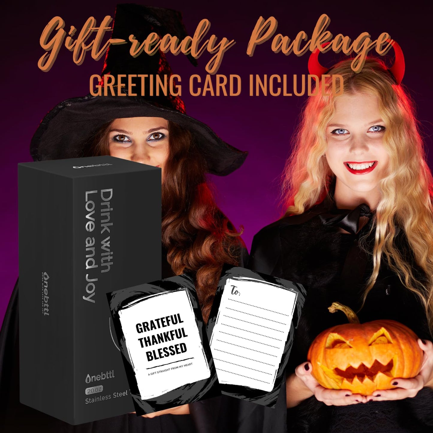 Onebttl Pumpkin Gifts for Women, Men, Cool 20oz Stainless Steel Skinny Tumbler with Lid & Straw, Unique Gift for Pumpkin Lovers - Halloween