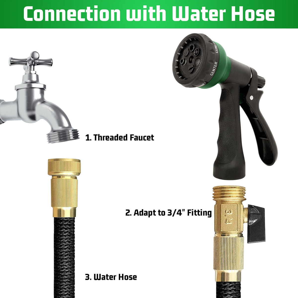 NEXCOVER Hose Nozzle 4PK, Garden Hose Nozzle with 7 Adjustable Watering Patterns, ABS Hose Nozzle Sprayer, Non-Slip Water Spray Nozzle for Watering Plants & Lawns, Cleaning, Washing Pets & Cars