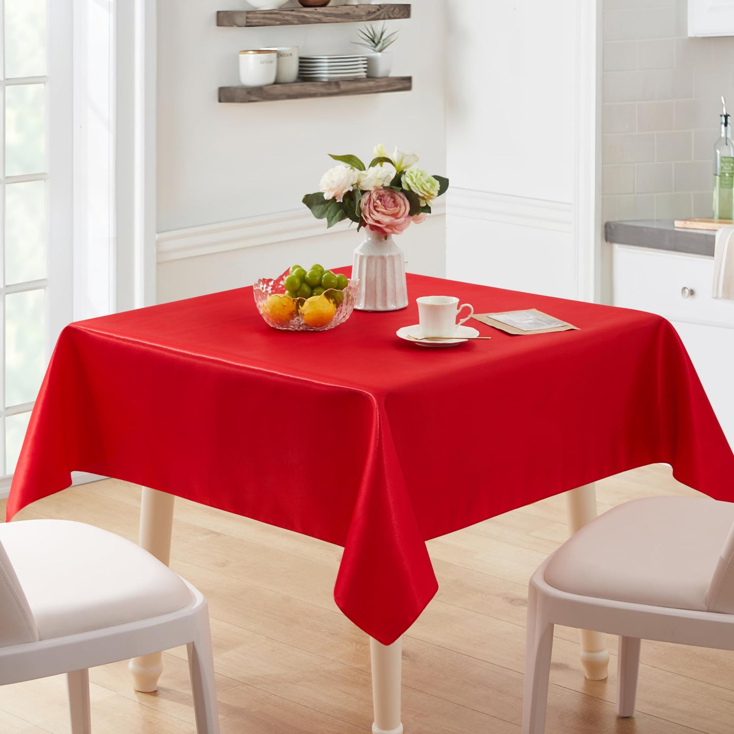 Counfeisly 1 Pack Satin Table Cover Rectangle Silkly Soft Table Cloth, Satin Dining Table Cloths for Wedding Banquet Table Decoration, Dining Room, Indoor and Outdoor Use, 60 x 120 Inches, Red