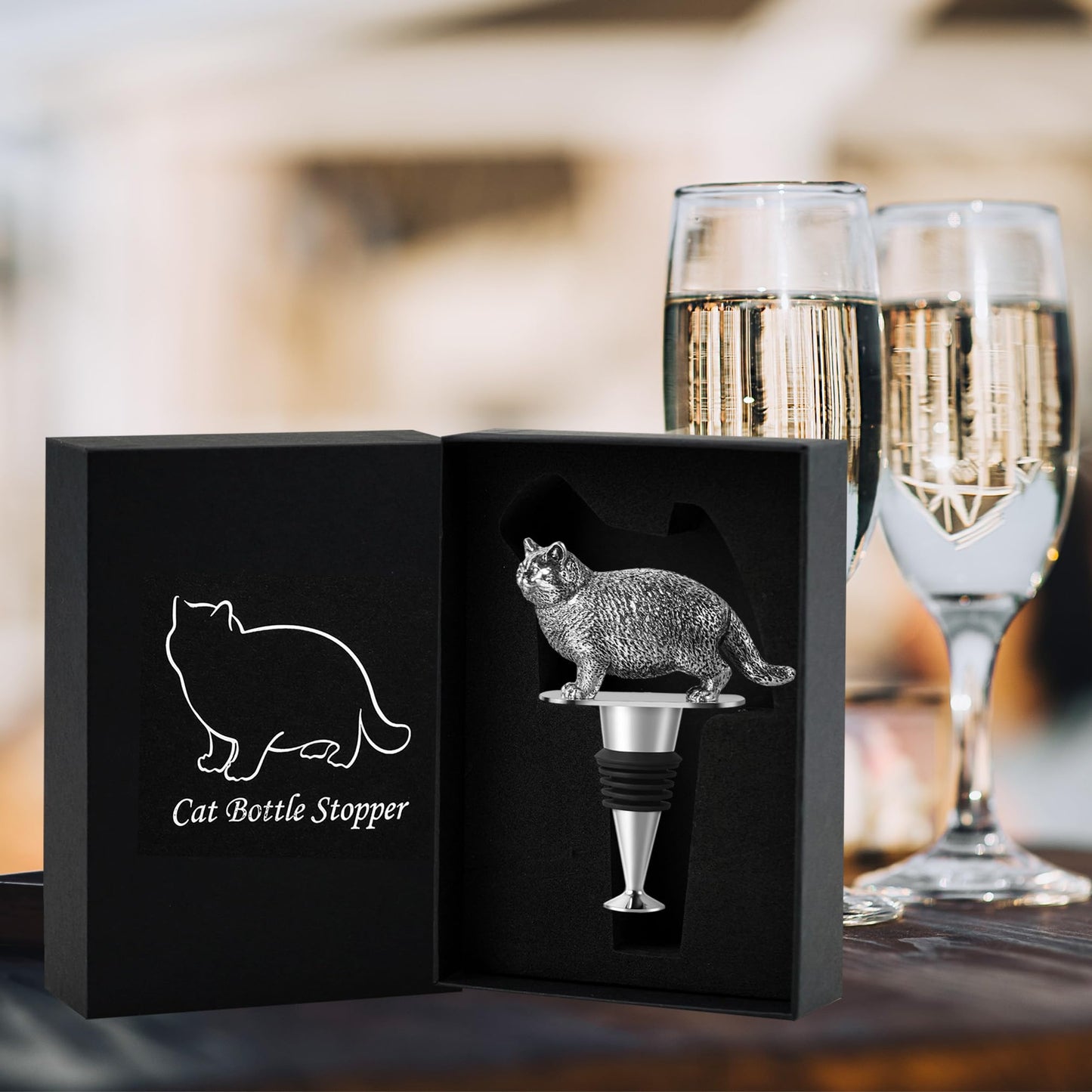 Cat Wine Bottle Stopper, Cat Gifts for Cat Lovers, Birthday Christmas Gifts for Women Men, Cat Lovers with Gift Box