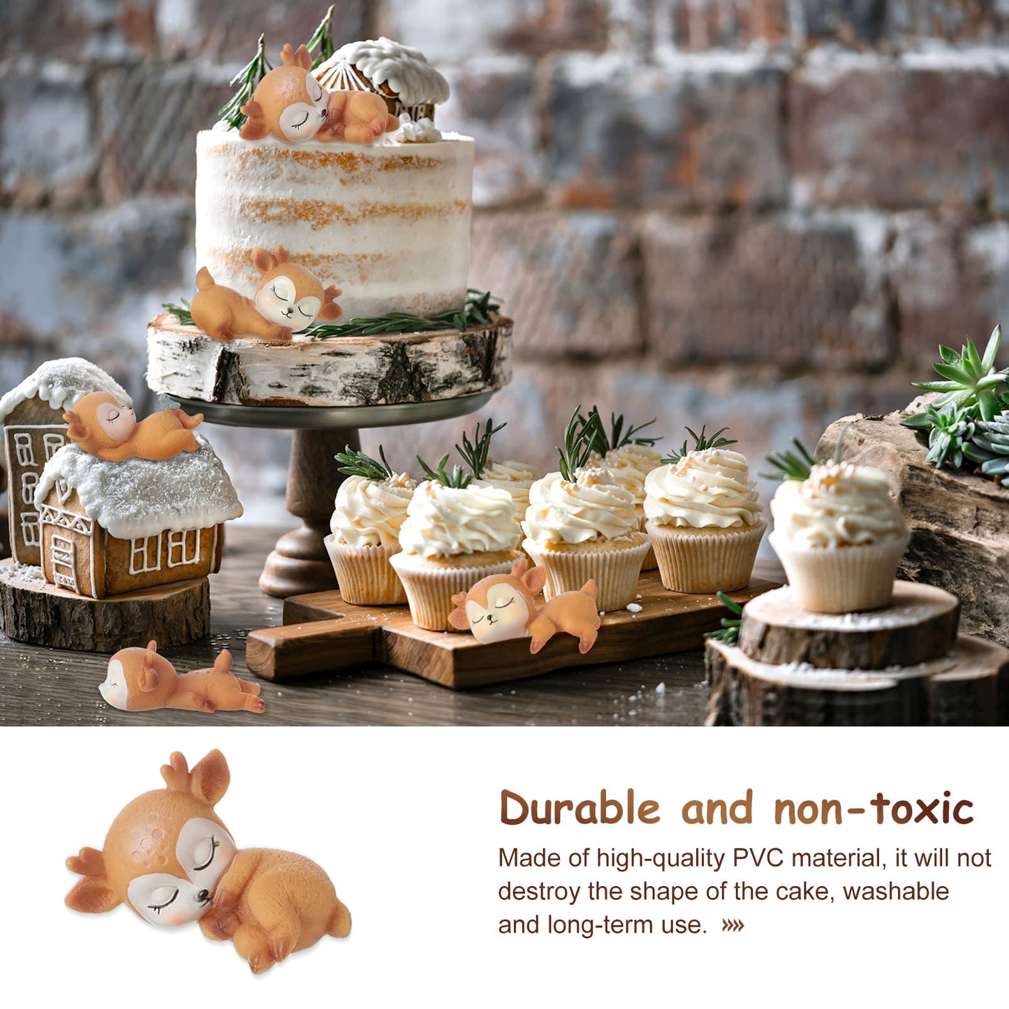 12 Pieces Deer Figurines Cake Toppers for Baby Shower Woodland Animal Deer Topper Cute Doe Fawn Cake Ornaments Decorations for Birthday Wedding Anniversary Party