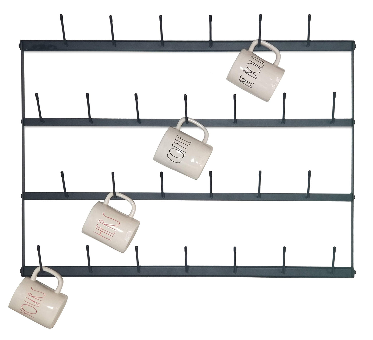Claimed Corner Mug Rack with Sturdy Steel Frame, Matte Black Finish, Removable Rubber Caps, Wall Mounted (Horizontal 34" x 23.5")