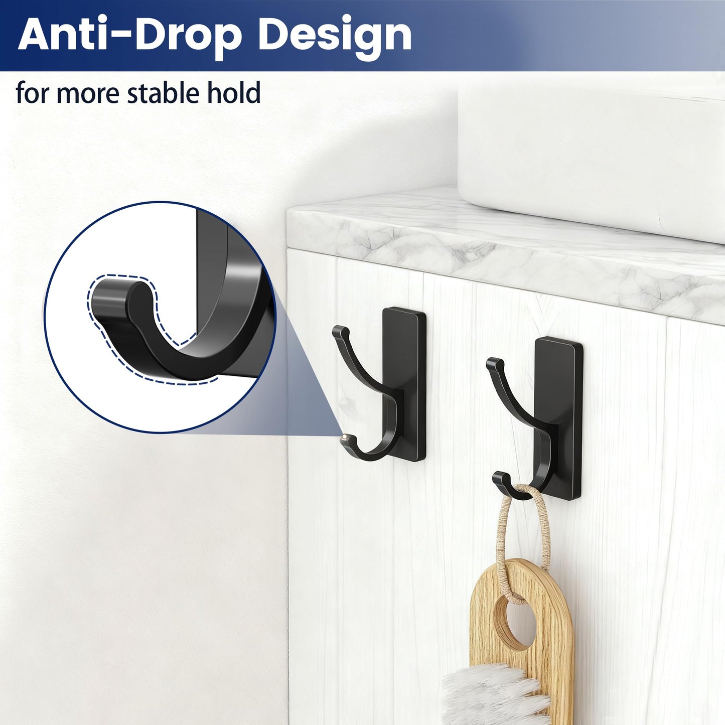 pickpiff Adhesive Wall Hooks with Strip - No Residue, Easy to Remove, Strong Heavy Duty Sticky Towel Hook, 4 Pack Black