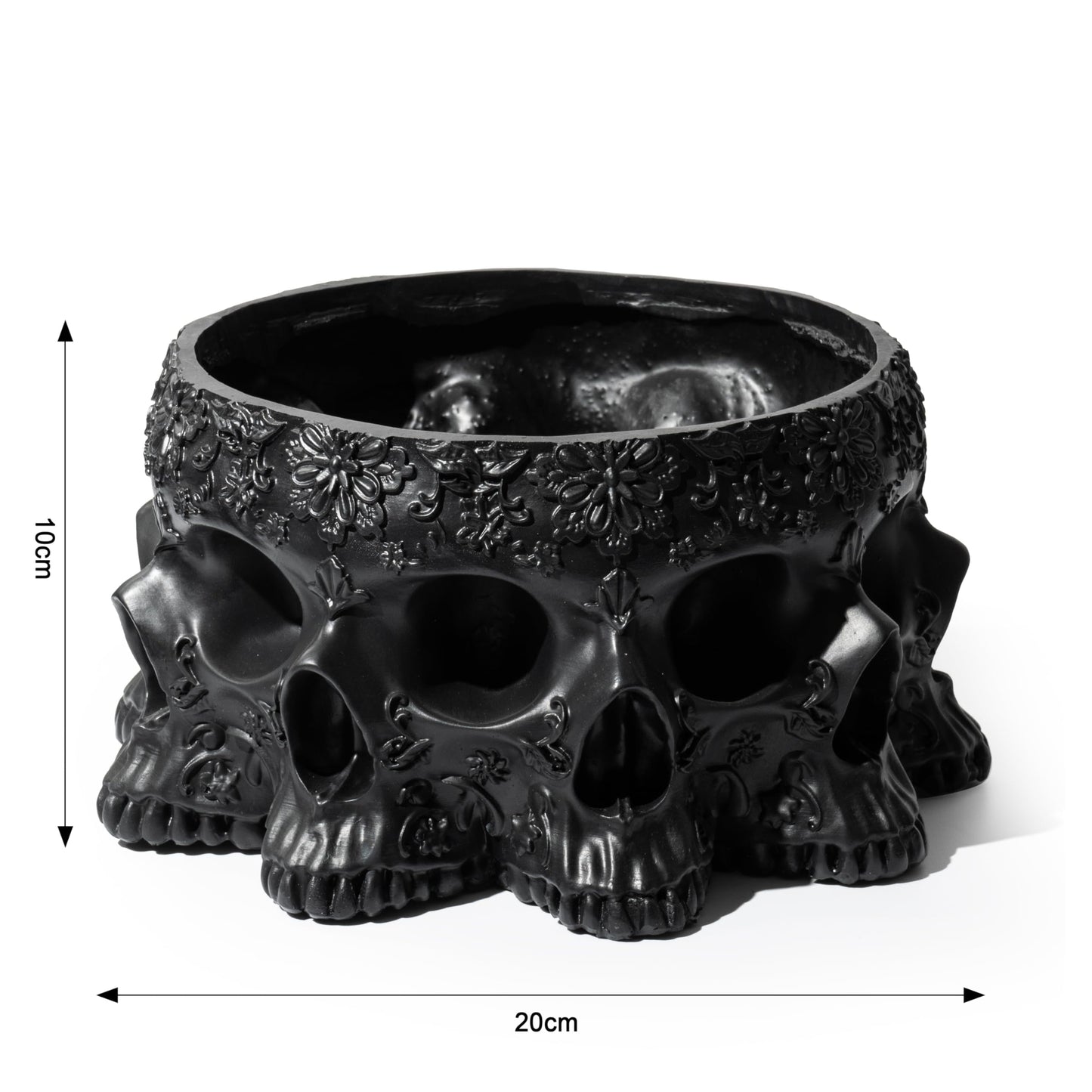 Skull Black Multifaced Planter Pot 4" Skulls Skeleton Head Pot for Succulents Flowers Sweets, Creepy Gothic Décor for Garden Home Parties Haunted House, Spooky Halloween Desk Organizer Candy Bowl Gift