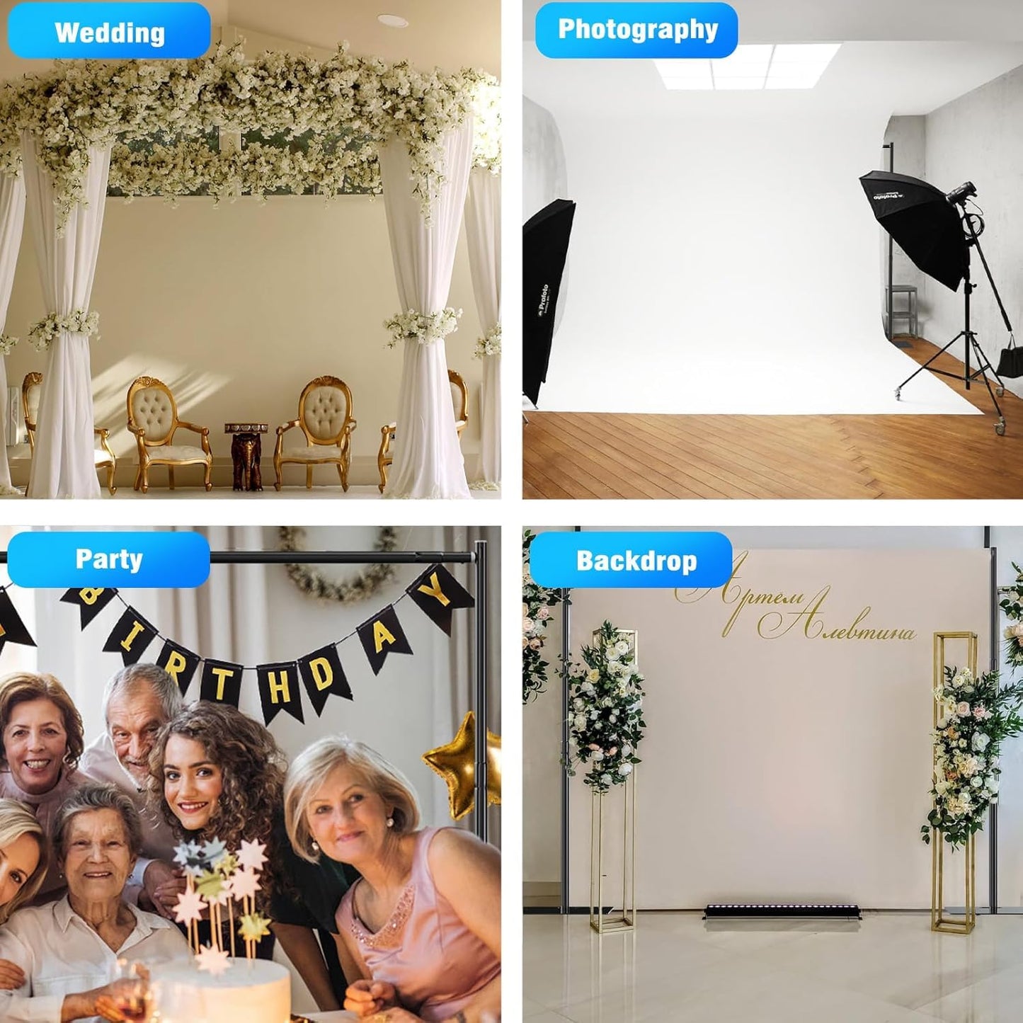 OPYRET Pipe and Drape Backdrop Stand Kit Backdrop Stand For Parties 10x10 FT Adjustable Photo Backdrop Stand Heavy Duty Background Stand for Wedding Banquet Decorations, Black