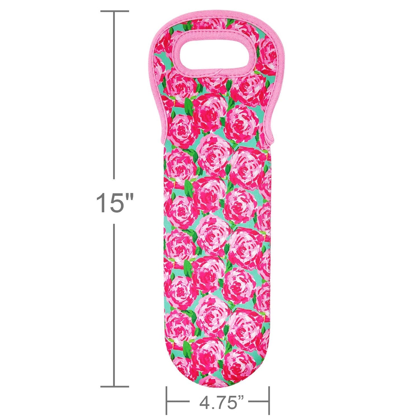 allydrew Insulated Neoprene Wine Tote, One Bottle, Pink Roses