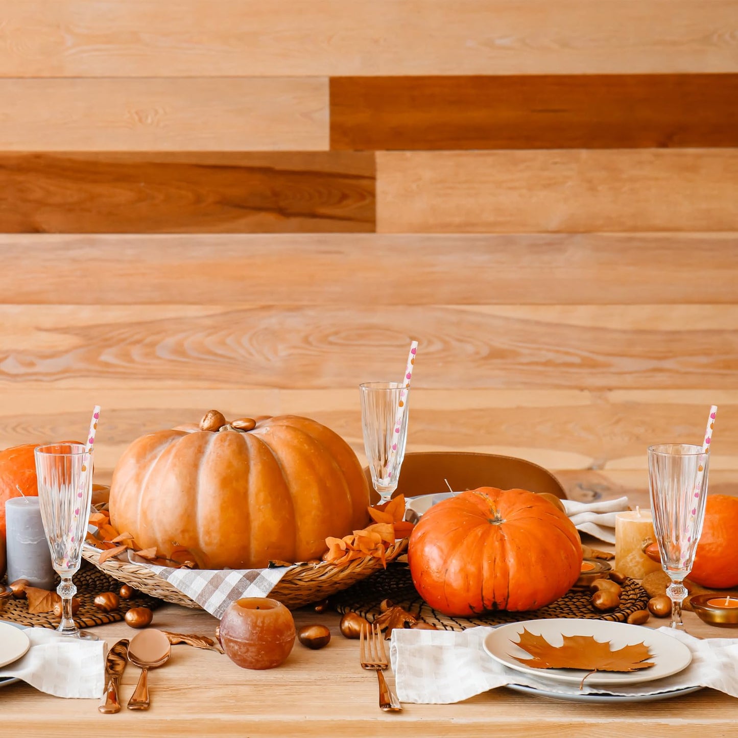 Whaline 200Pcs Fall Paper Straws Pink Orange Pumpkin Disposable Straws Fall Harvest Drinking Straw for Autumn Thanksgiving Party Supplies