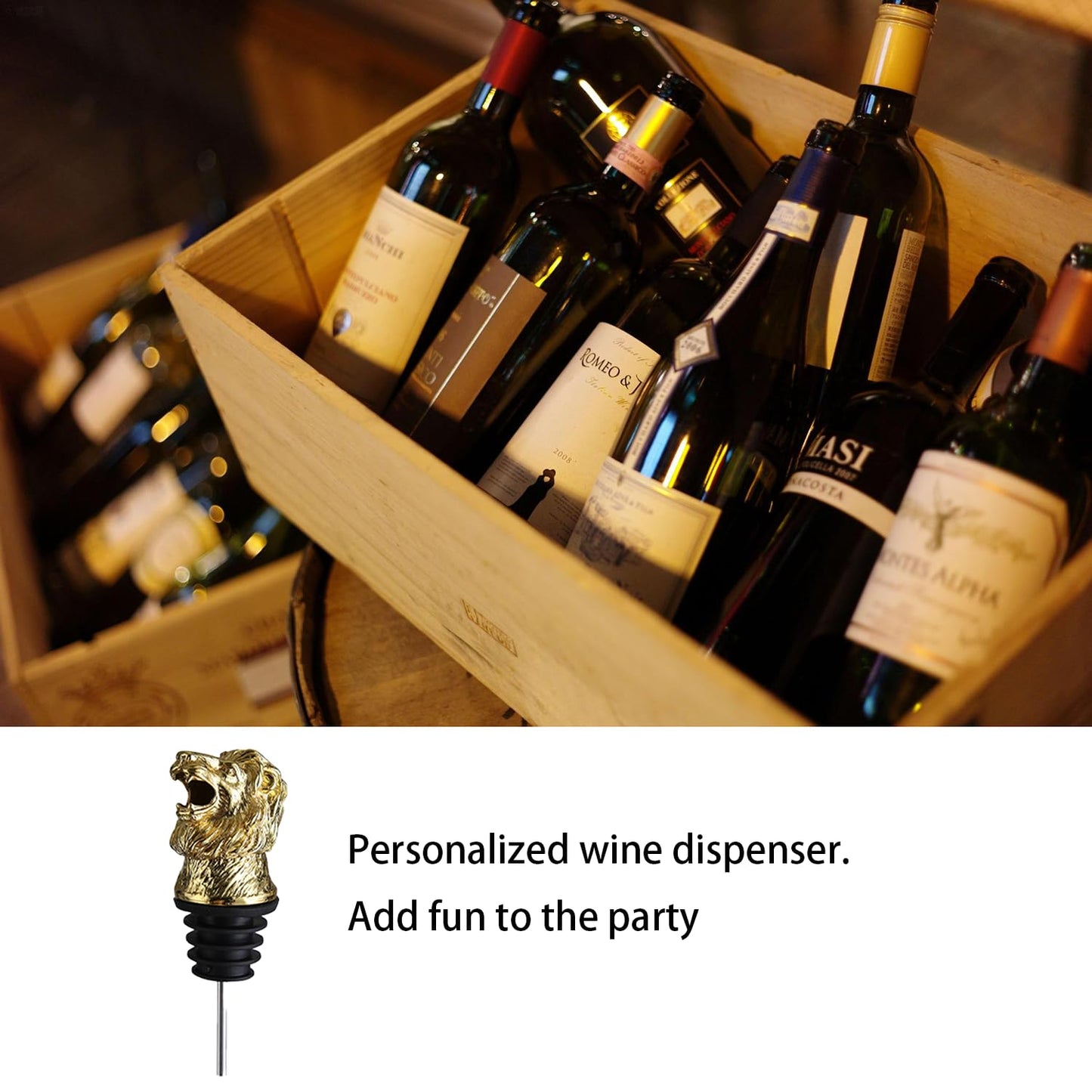 Qaoliffa Lion Head Wine Aerator Pourer Spout,White Wine Accessories Aeration Work with Wine Opener for Beginner Enthusiast,Liquor Bottle Pourers Wine Decanter