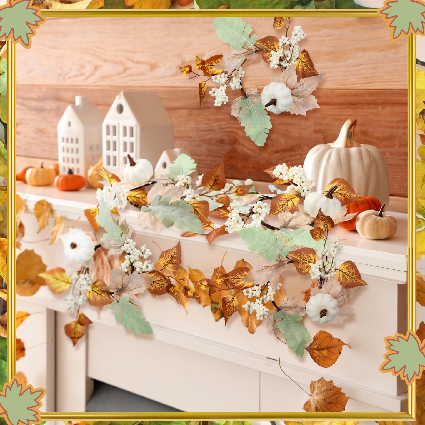 Qinyoung 4 Pieces Thanksgiving Fall Candle Rings Center Fall Candle Rings Wreath Thanksgiving Autumn Decorative Artificial Maple Leaf Holder for Centerpiece Festival Party Decoration