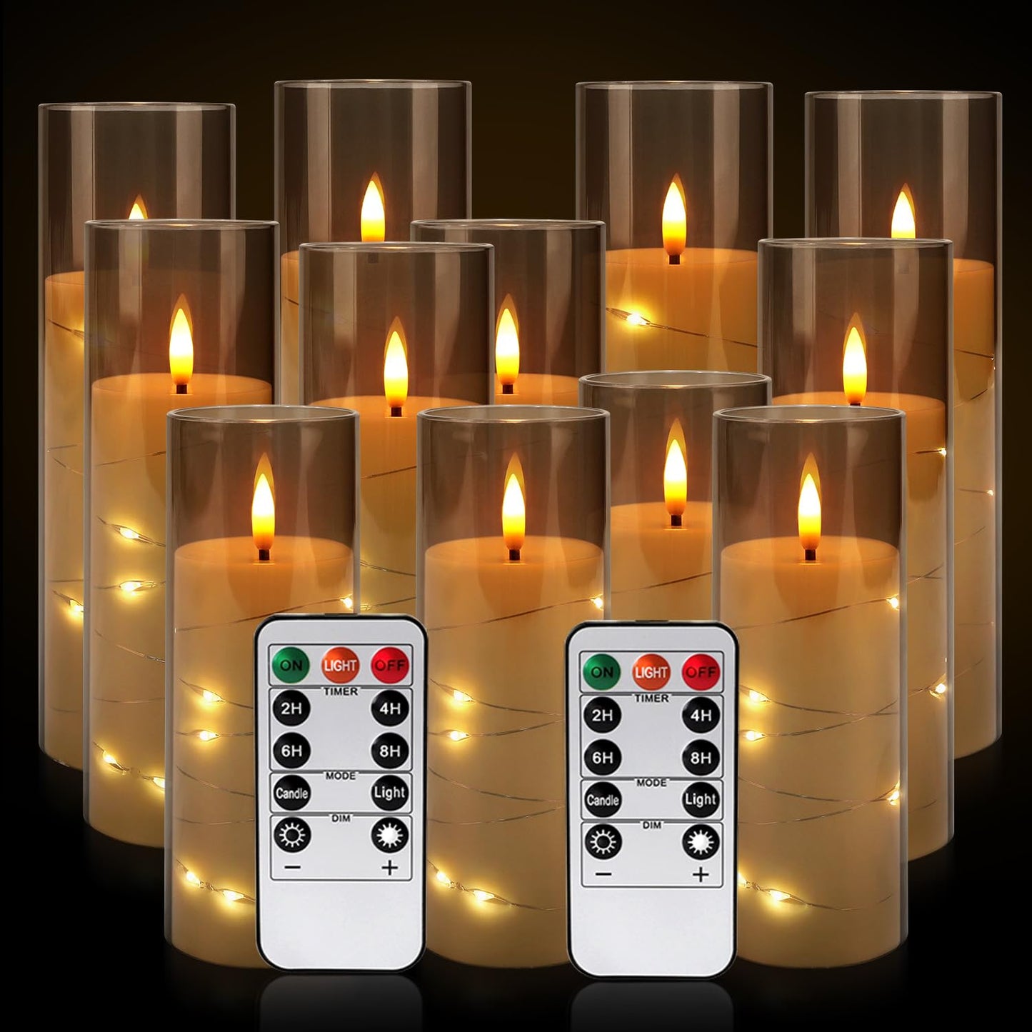 YOROXRG Flickering Flameless Candles Battery Operated with Remote,Led Pillar Candles with Realistic Moving Wick Candles for Halloween,Christmas,Home Decor Pack of 12 (D2.2 xH 5" 6" 7")(Grey)