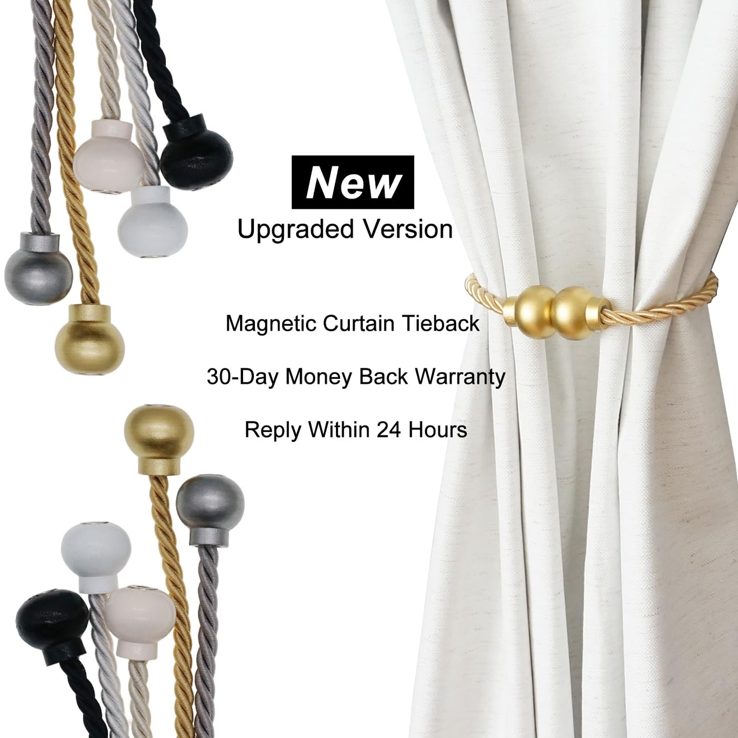 HIASTRA 4 Pack Magnetic Curtain Tiebacks Modern Handmade Rope Curtain Tie Backs Decorative Drapes Weave Holdbacks for Home Outdoor Bedroom Office Decorative Curtain, Gold