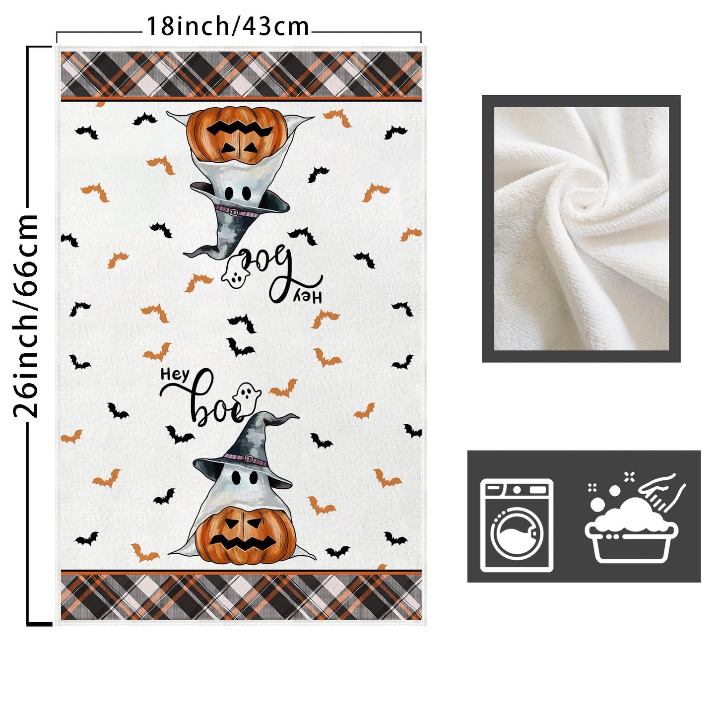 XCHI Halloween Boo Spooky Ghost Cat Kitchen Towels Dish Towels 18x26 Inch Home Kitchen Decorations Hand Towels Set of 2 Drying Dishcloth
