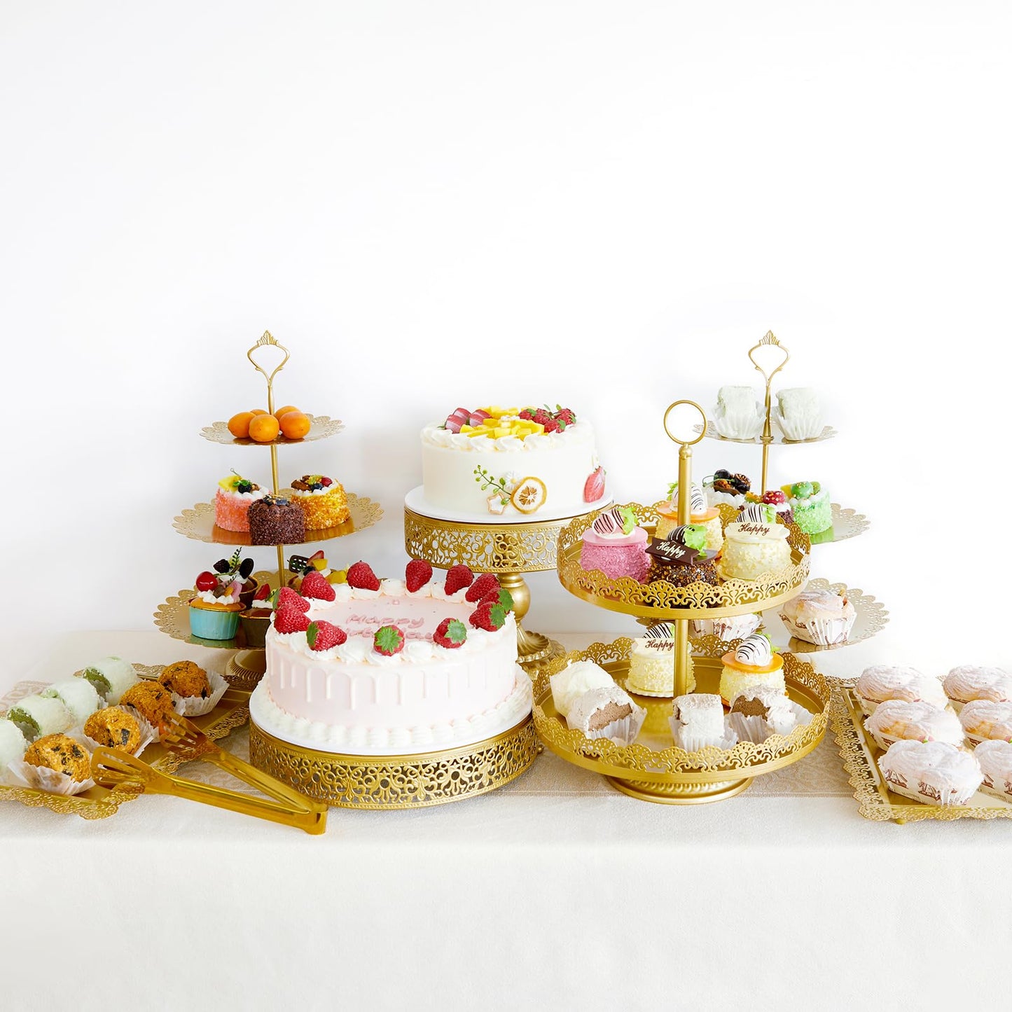11 Pcs Gold Cake Stand Set for Wedding, Dessert Table Display Set for Birthday, Metal Square Serving Trays for Candy, Cupcake Pop Stand Holder Tower with Round Base for Celebration, The Platters for Party
