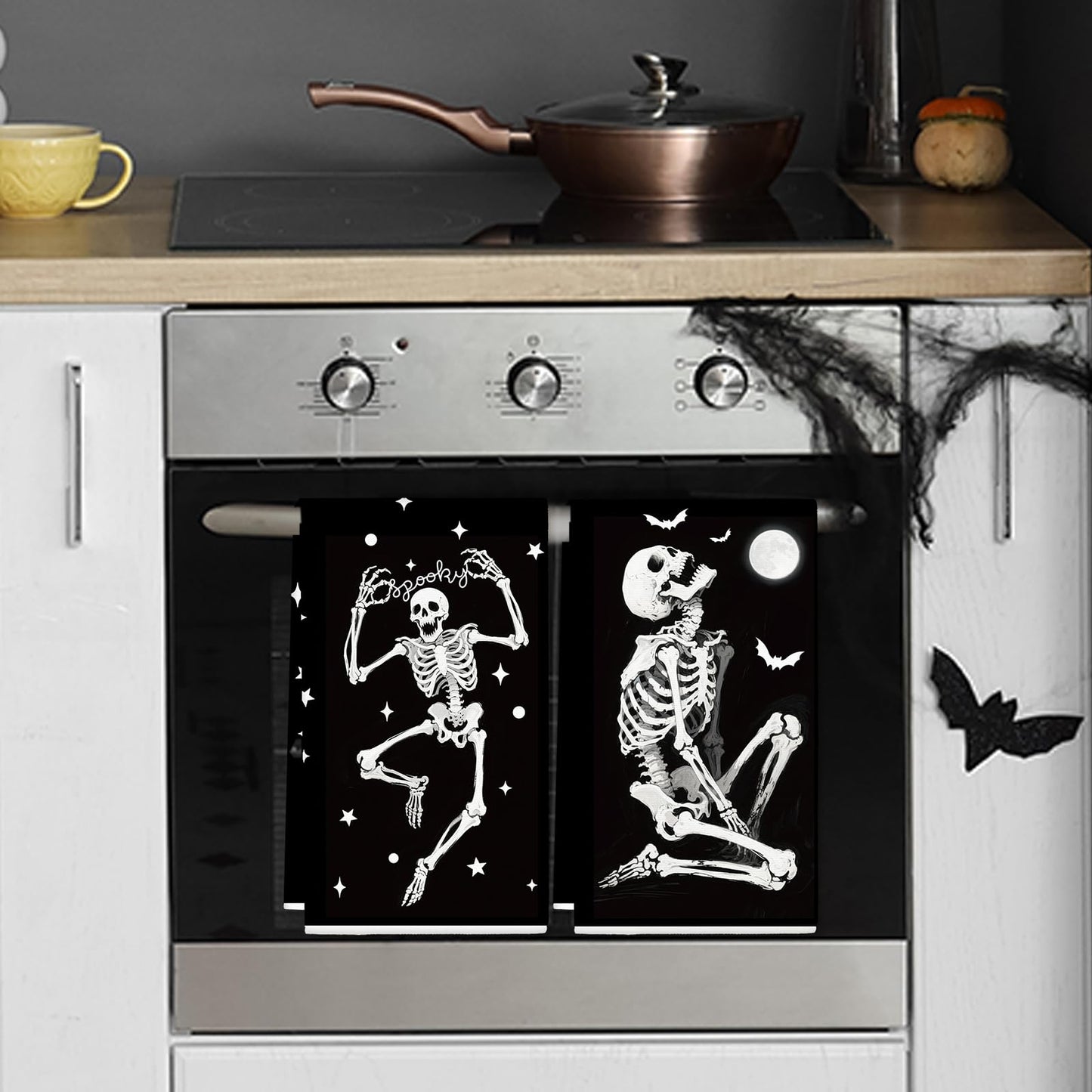 6Pcs Halloween Skeleton Kitchen Towels Spooky Dish Towel 18 x 28 Inch Hand Drying Tea Towel for Cooking Baking Cleaning