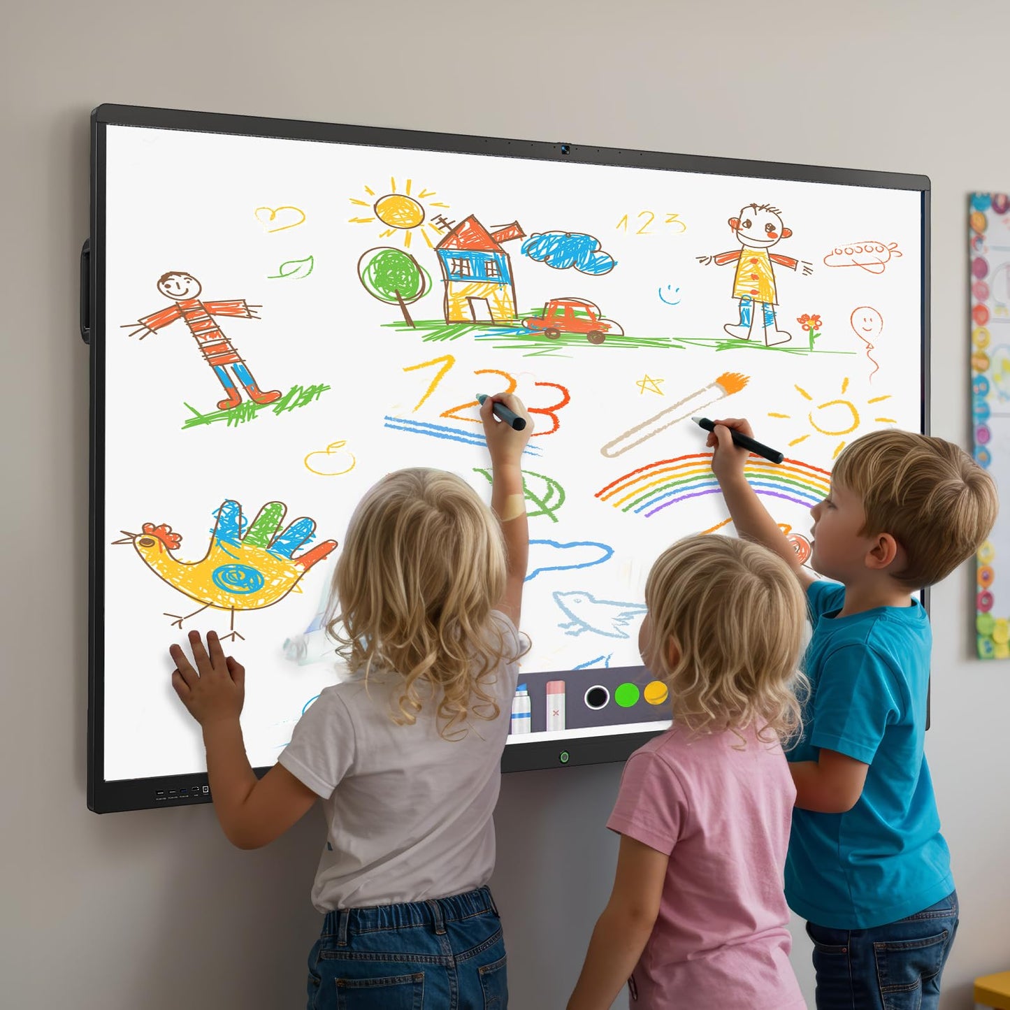 JASZDOT 86'' Smart Board, 4K UHD Interactive Touchscreen Whiteboard, Android 14 8+128GB Wireless Smartboard for Classroom Home Office Studio