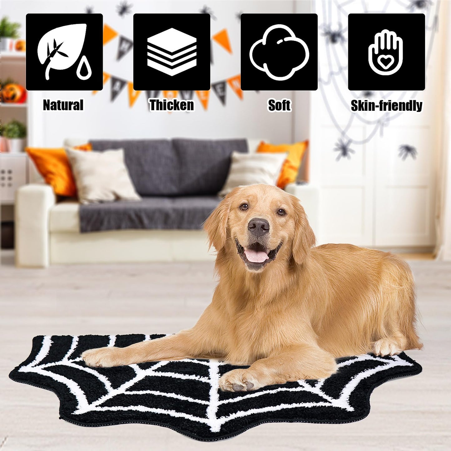 Meetory Spider Web Bath Mat, 31×20" Halloween Bath Mat Non-Slip Rugs Spiderweb Rug Machine Washable Goth Area Rugs Gothic Rug for Front Door, Bedroom, Living Home (Black)