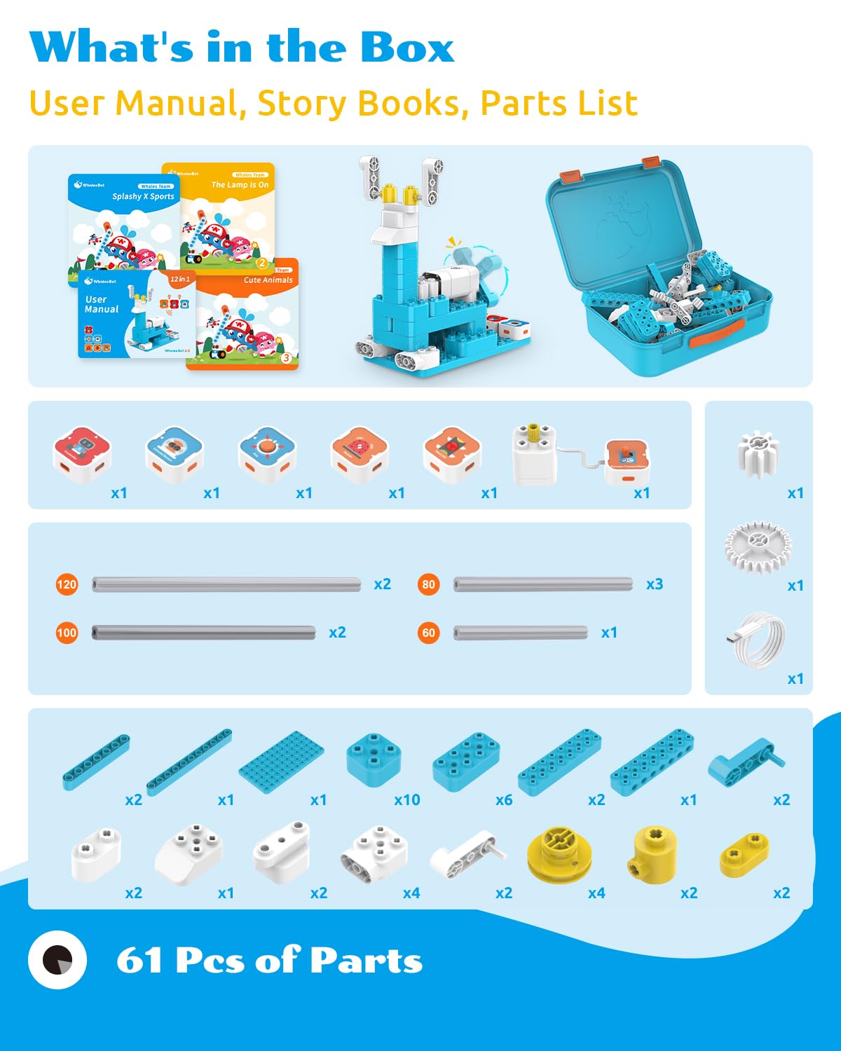 WhalesBot A3 12-in-1 STEM Blocks Coding Robot Kit for Kids, 61-Piece Educational Building Set with Interactive Storytelling, Ideal Toy Gift for Boys & Girls Ages 3-6