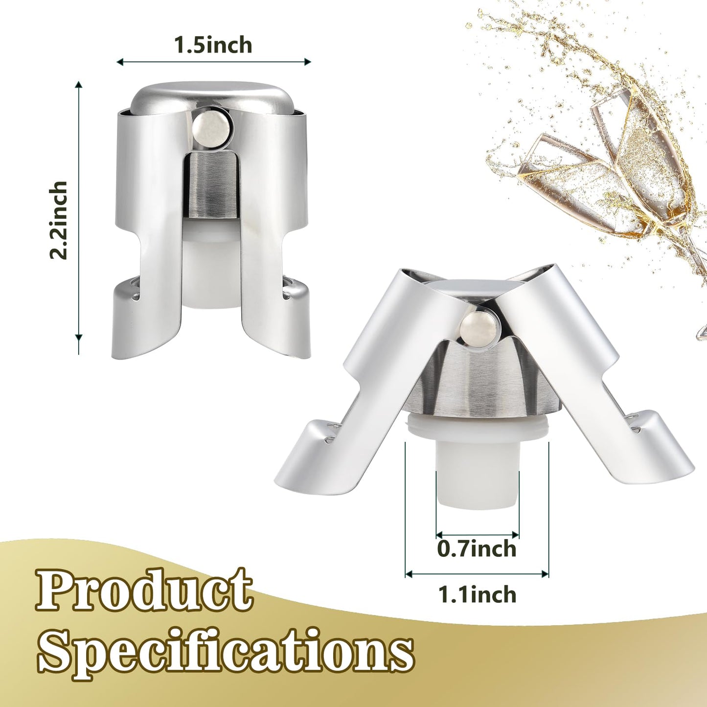 I-MART Pack of 6 Stainless Steel Champagne Stoppers, Prosecco, Sparkling Wine Bottle Stopper, Cork