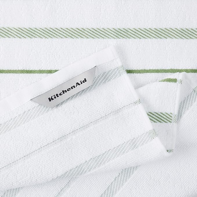 KitchenAid Albany Kitchen Towel 4-Pack Set, Matcha Green/White