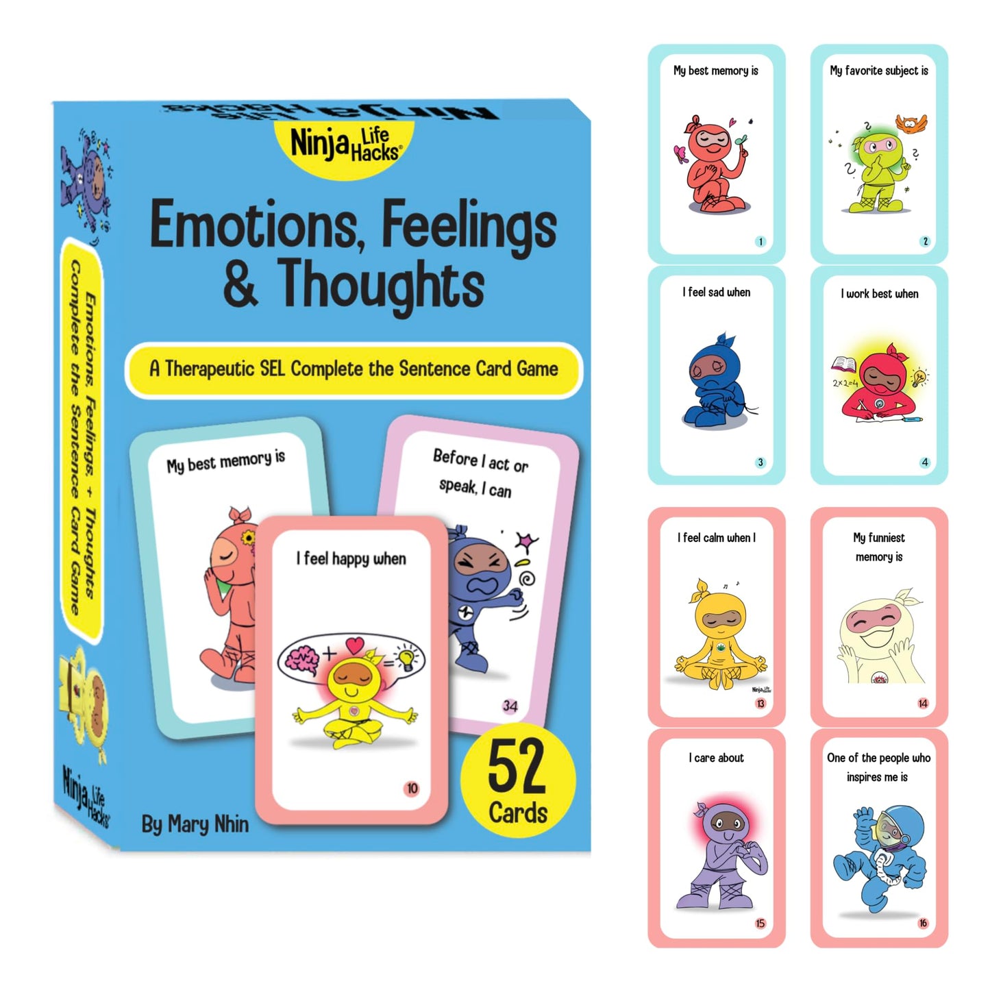 Ninja Life Hacks Emotions, Feelings, and Thoughts: A Therapeutic SEL Complete the Sentence Card Game