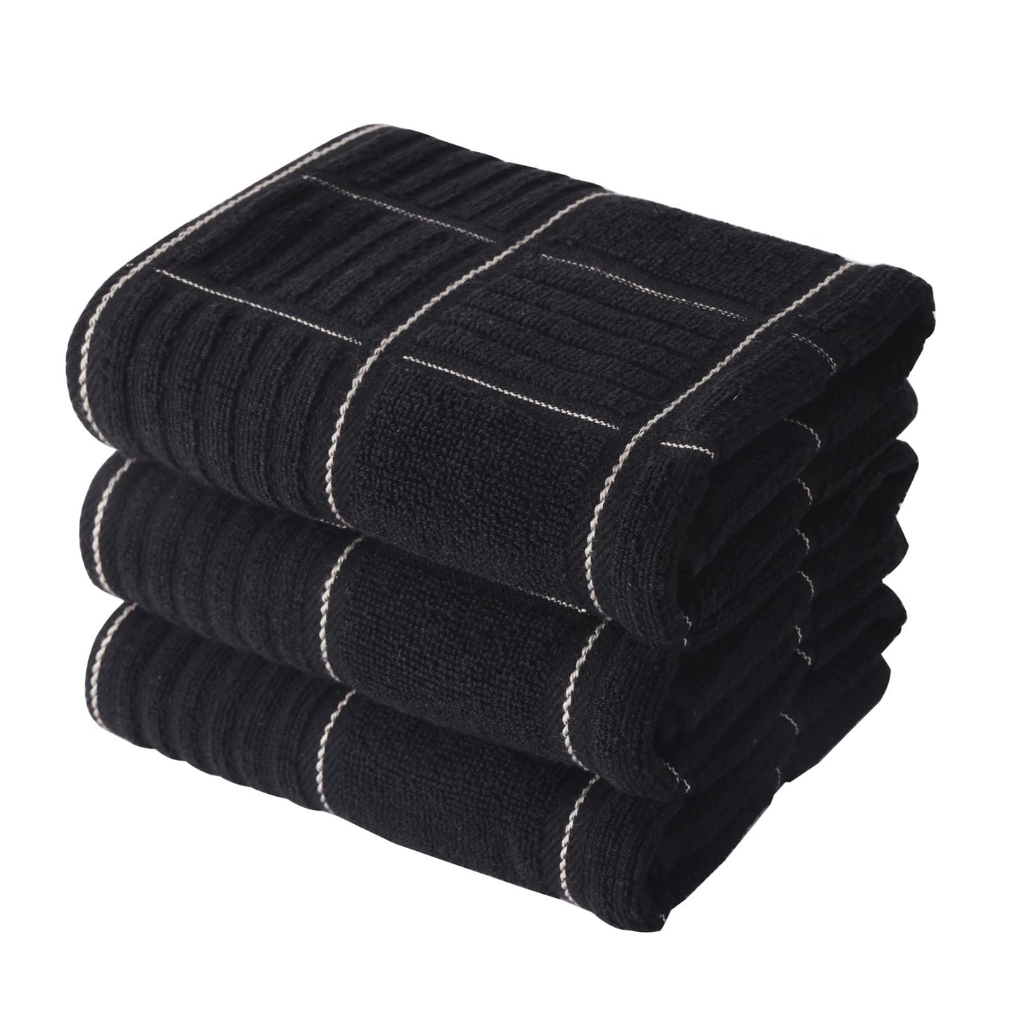 Anyi 100% Cotton Black Kitchen Towels, Absorbent Dish Towels with Hanging Loop, Soft Kitchen Hand Towels for Washing, Drying Dishes