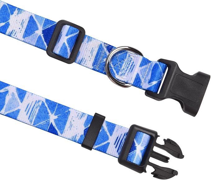 MarukoPet Dog Collar, Adjustable for Small Medium Large Dogs Puppy, Cute Design with Bohemia Floral Tribal Geometric Patterns Boys Girls Dog Collar(Blue Triangle-M)