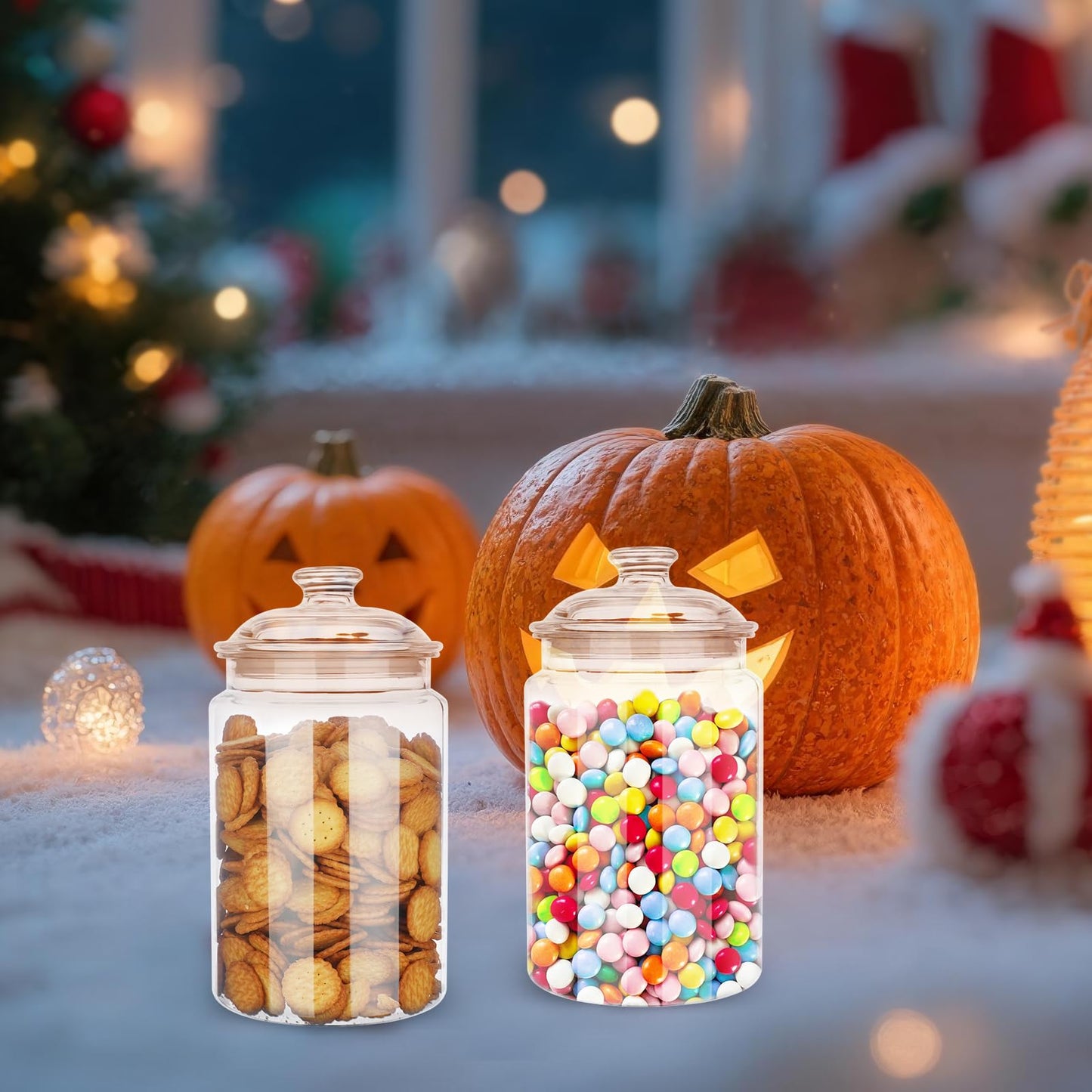 Dovesail 2 Pack 130 oz Candy & Cookie Jar Plastic Jars with Lids, Airtight Candy Jar Unbreakable, Decorative Kitchen Storage Jar, Clear Food Storage Canister for Pet Food