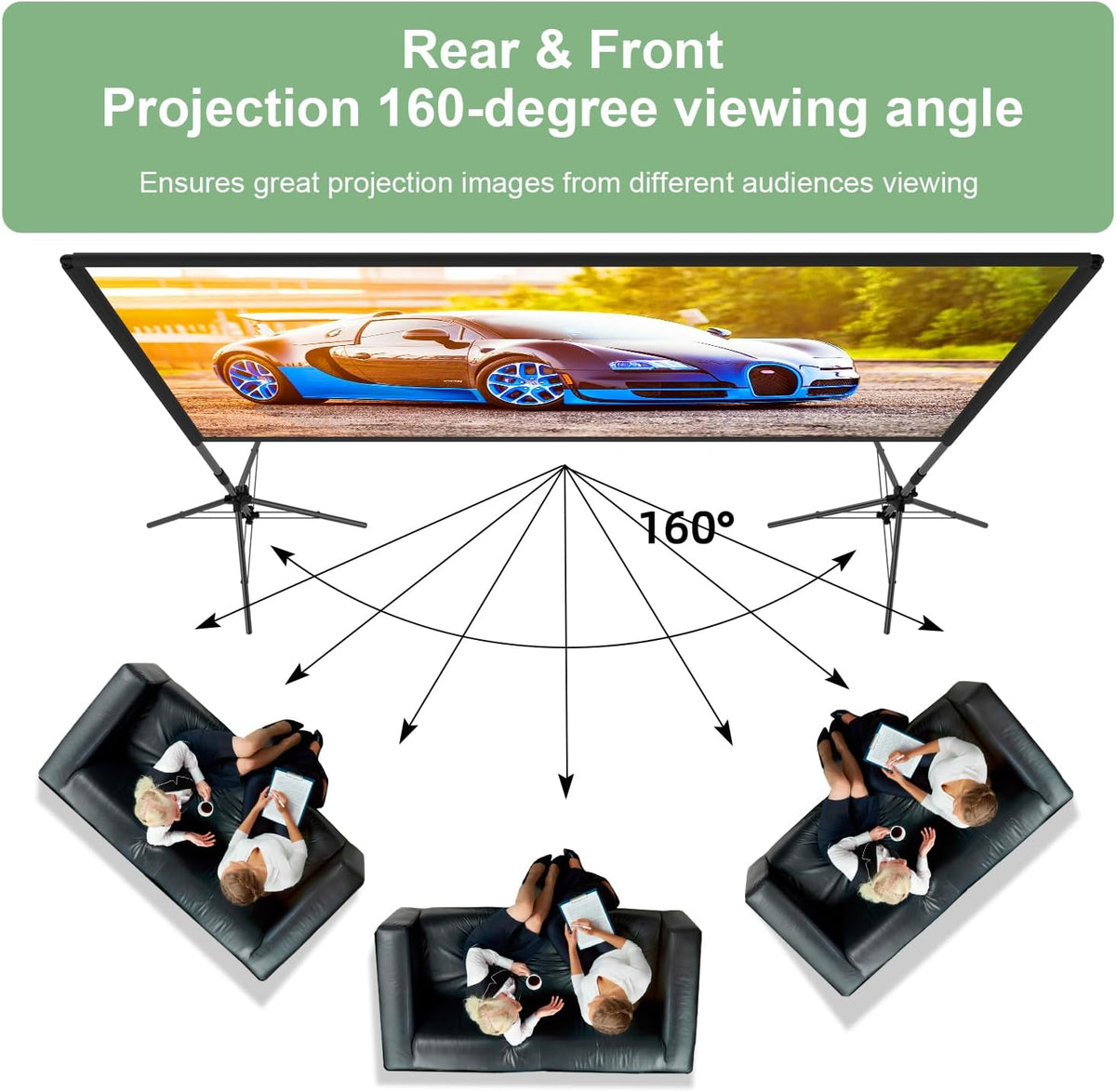 Projector Screen with Stand,DUYIKJ 120 inch Portable Outdoor Indoor Projector Screen Rear Front Projection Screen Lightweight Movie Screen16:9 4K HD with Four-Legged Frame Carry Bag for Home Theater