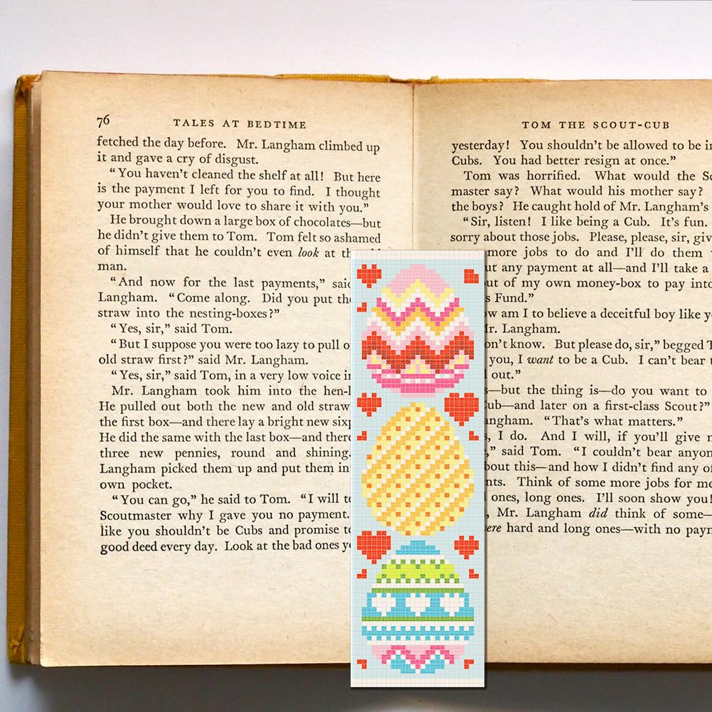 FREEBLOSS 6 Set Cross Stitch Bookmark Kit 11 CT Stamped Cross Stitch Kit DIY Embroidery Bookmark Kits for Adult Beginners with Instructions, Easter Bunny, 6 x 20 cm/8" x 2.4"