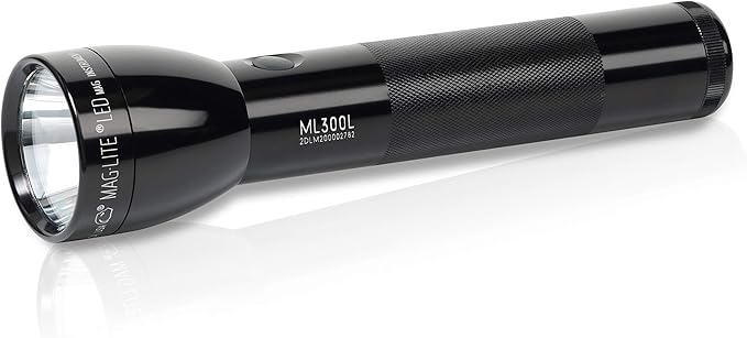 MagLite Battery-Powered LED Flashlight – ML300L 2-Cell D Flashlight with Adjustable Focus, Precise Beam, Long Battery Life, Water-Resistant for Emergency, Outdoor, and Camping