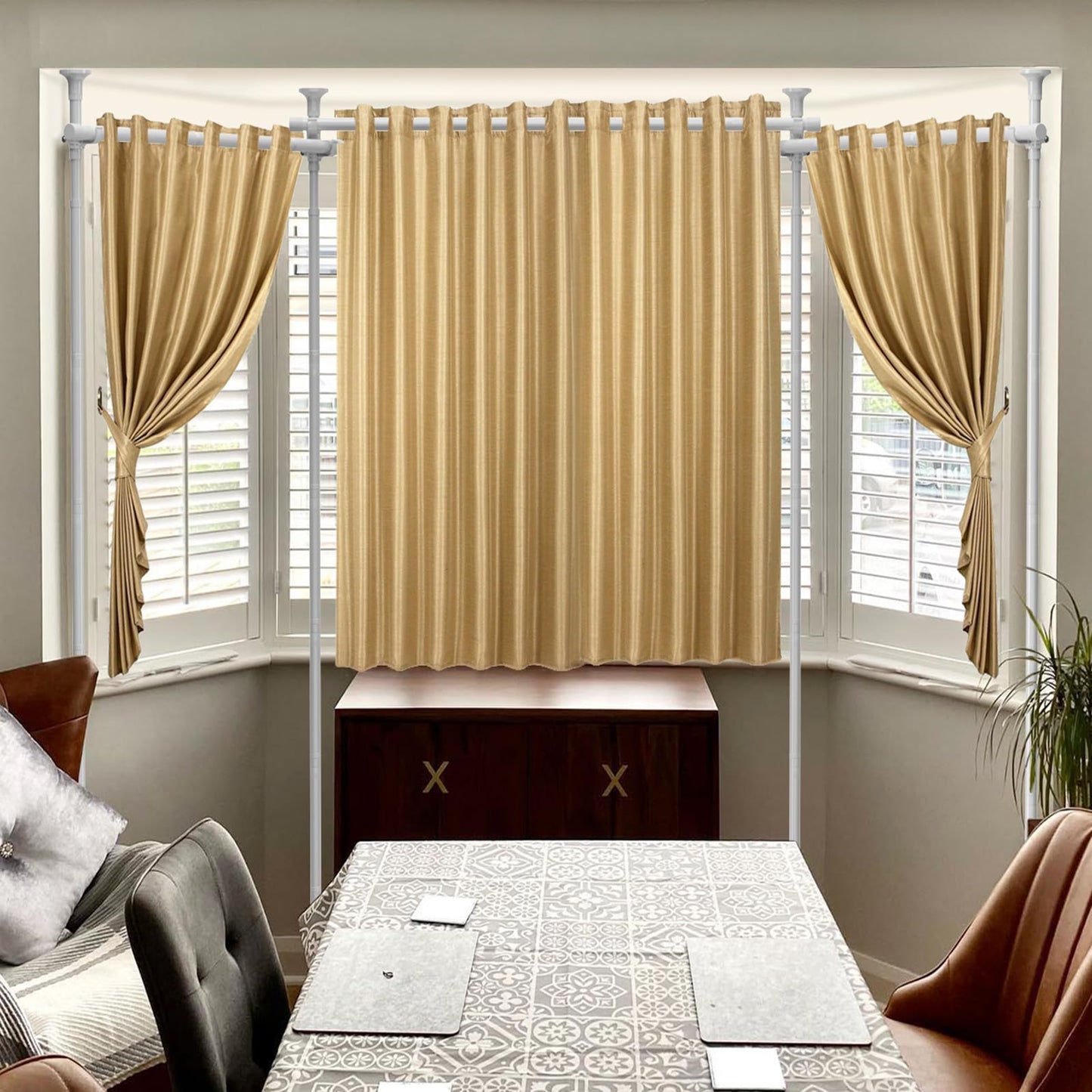 Room Divider Curtain Rod - 4-10ft(H) 28-171inch(W) Adjustable No Drilling Curtain Divider for Room Separation,Heavy Duty Floor to Ceiling Curtain Stand,Wall Divider for Space Separator Partition,White